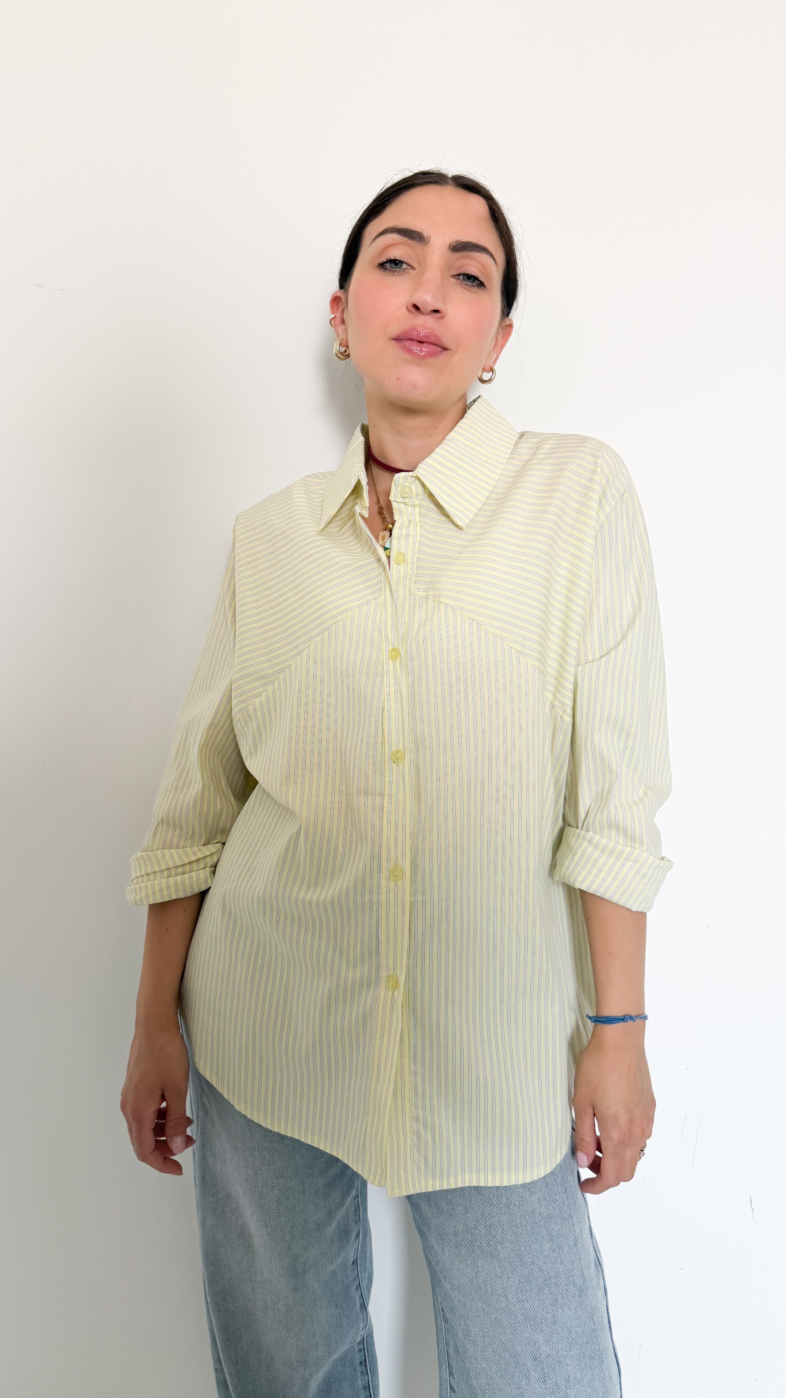 Camicia Over A Righe Gialla