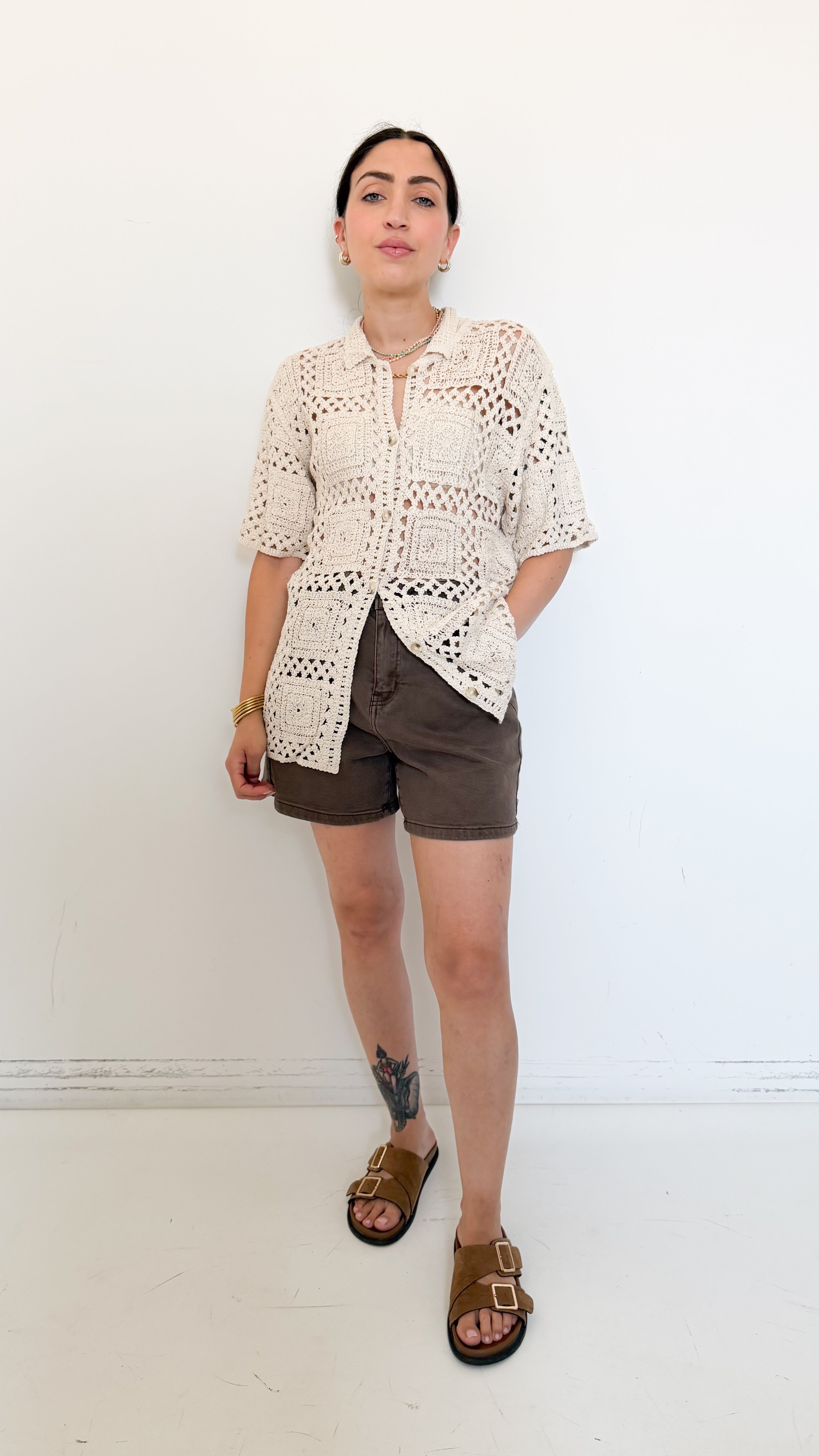 Shorts In Denim Stone Wash Marrone