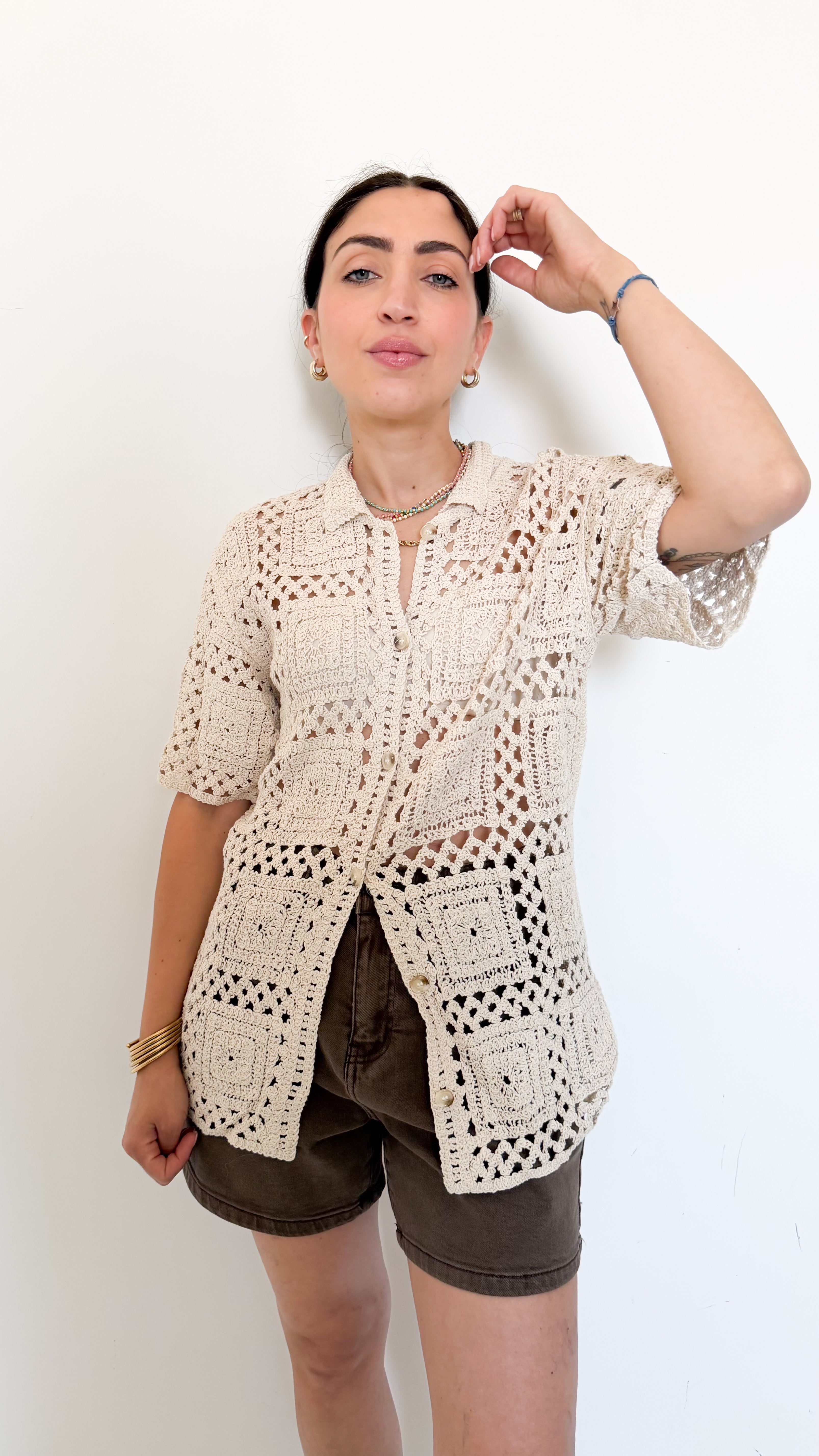 Camicia Beige In Pizzo