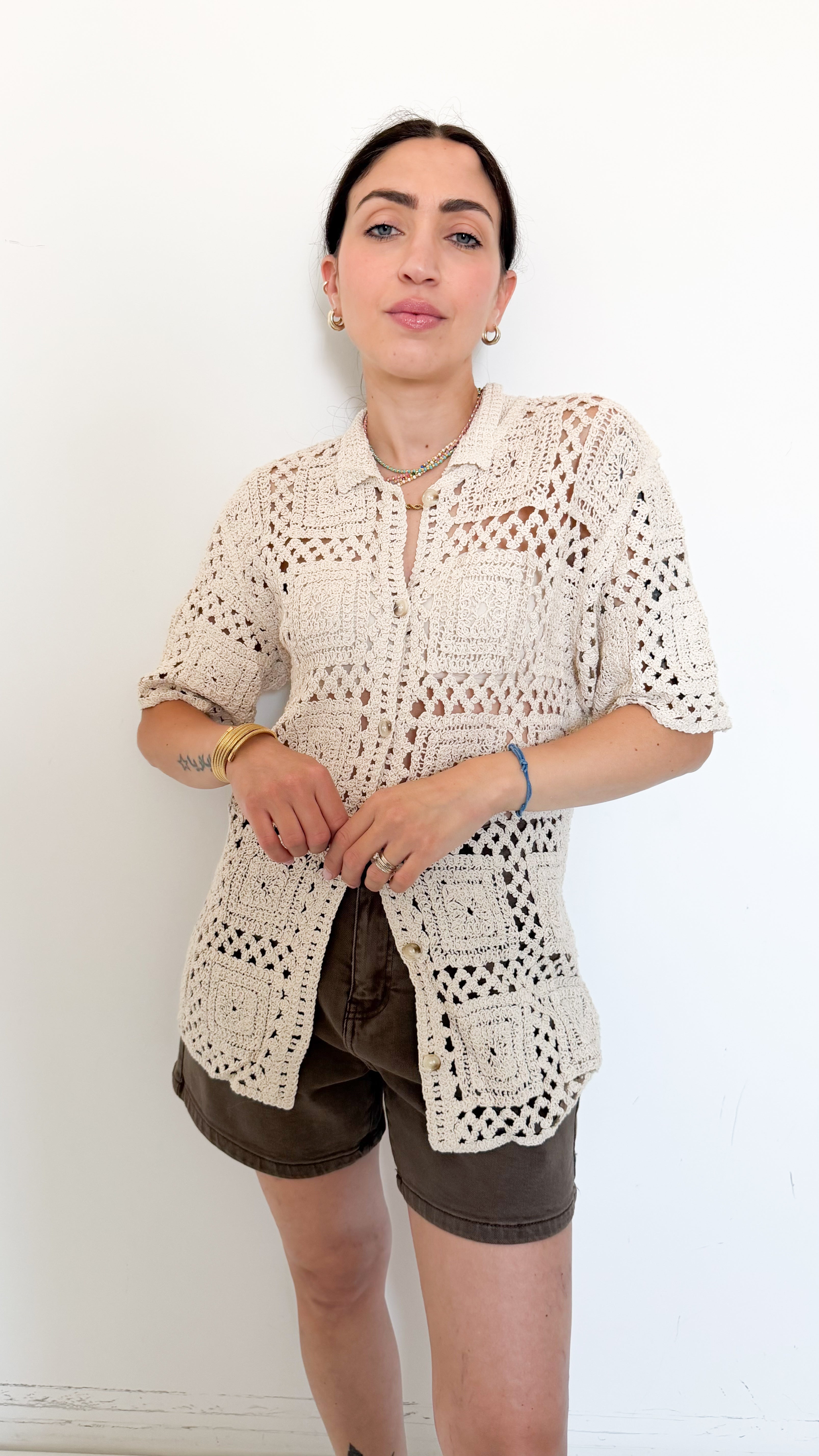 Camicia Beige In Pizzo