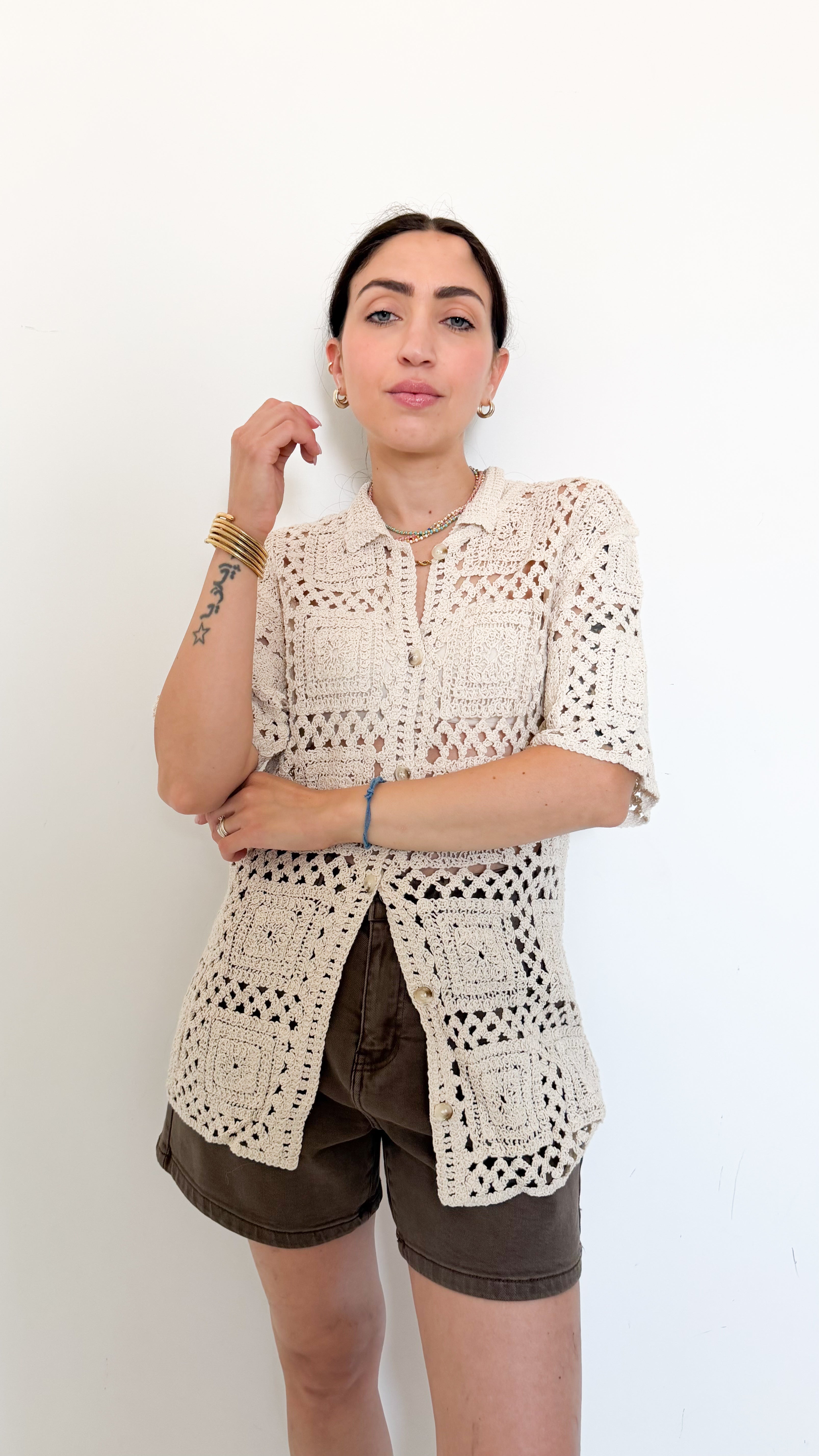 Camicia Beige In Pizzo