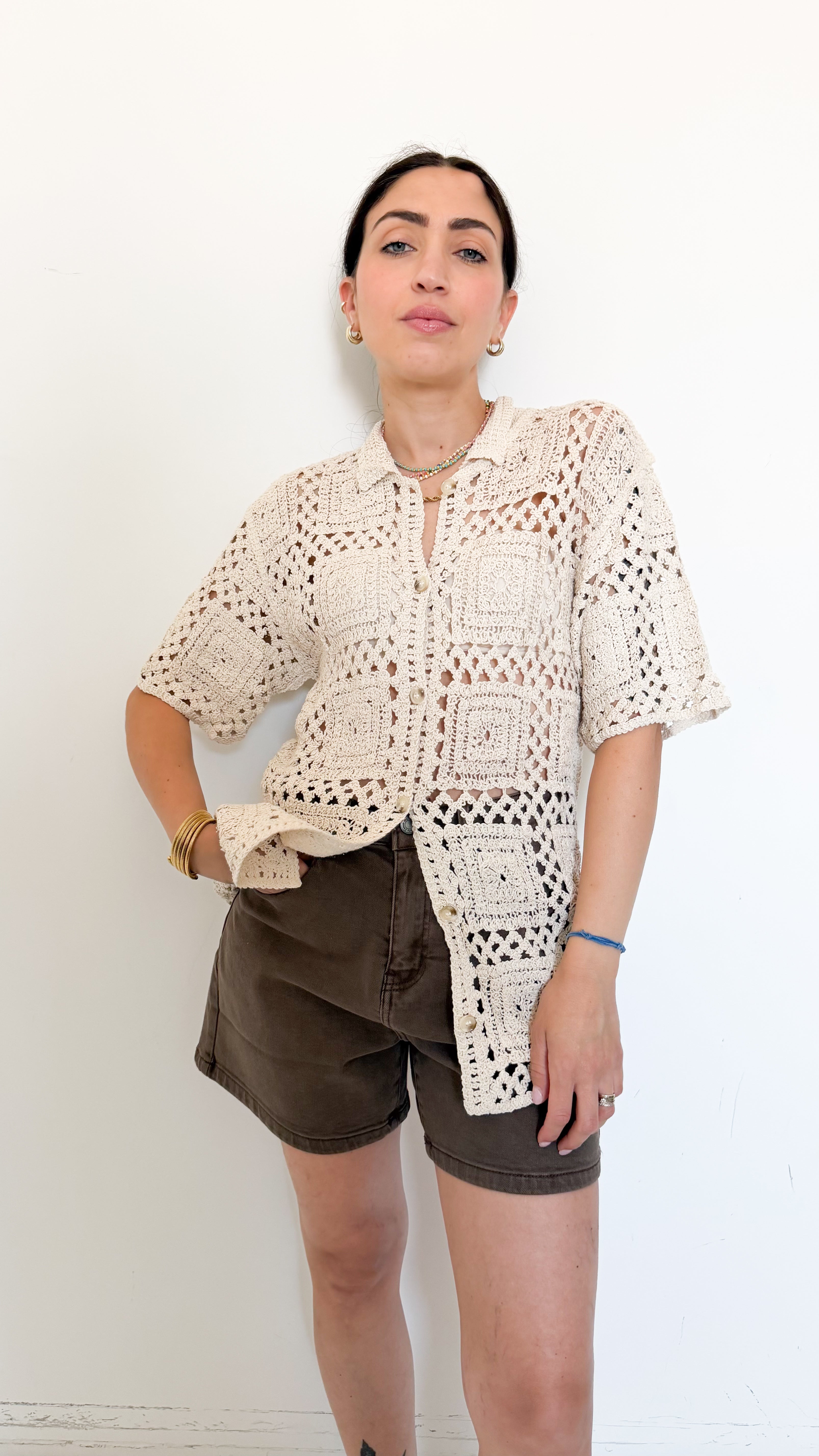 Camicia Beige In Pizzo