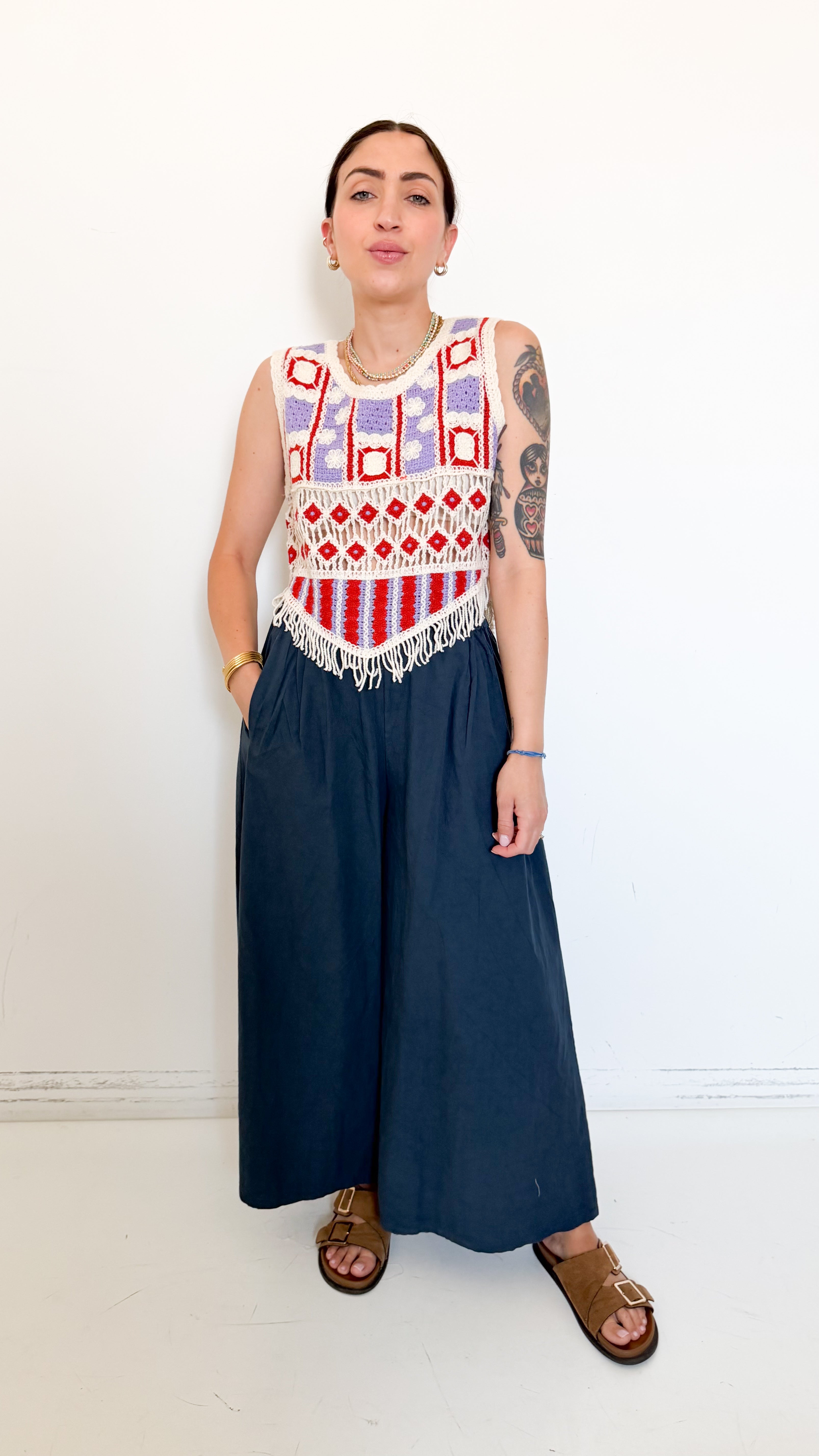 Pantaloni Culotte In Cotone Blu