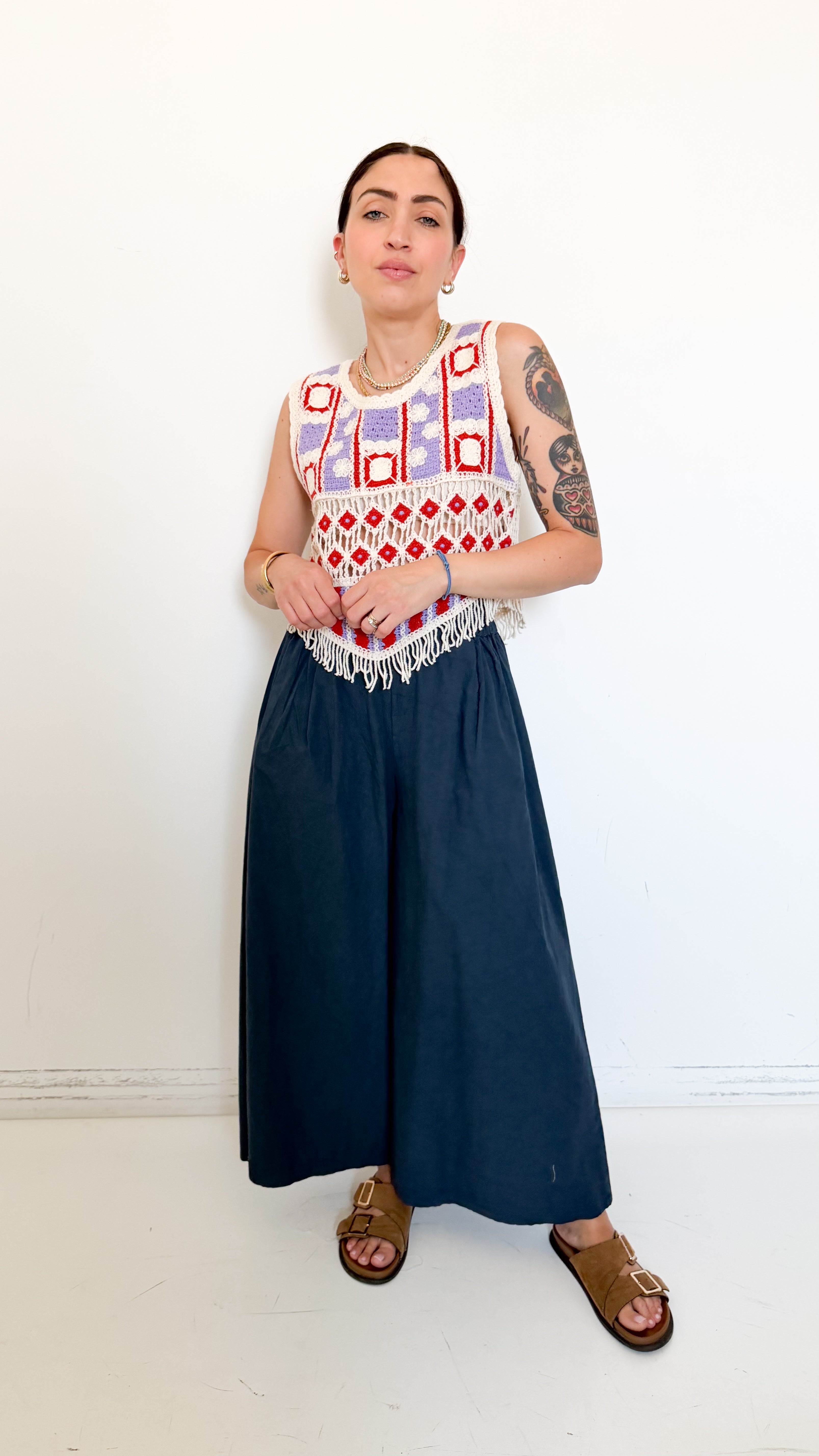 Pantaloni Culotte In Cotone Blu