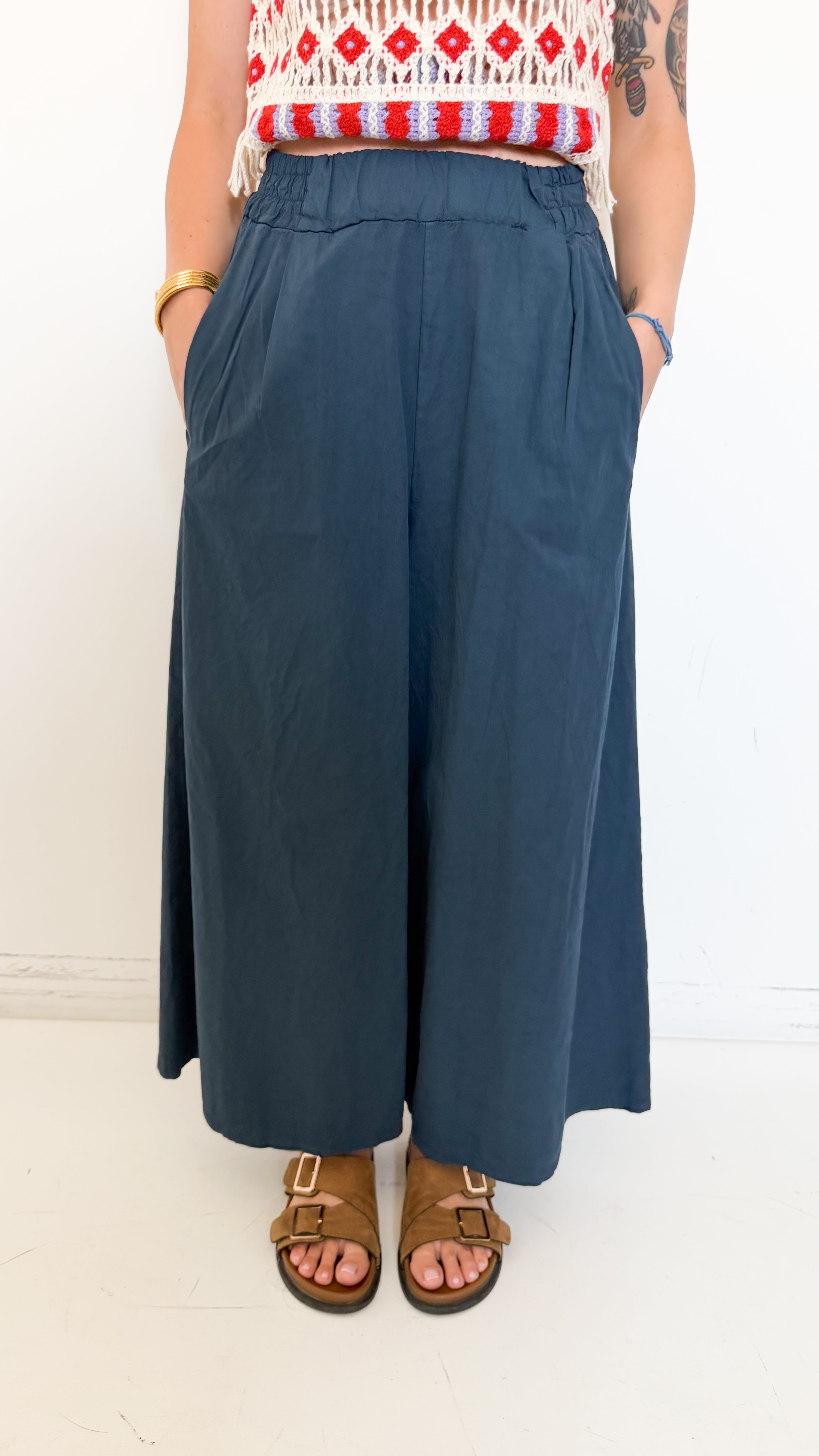Pantaloni Culotte In Cotone Blu