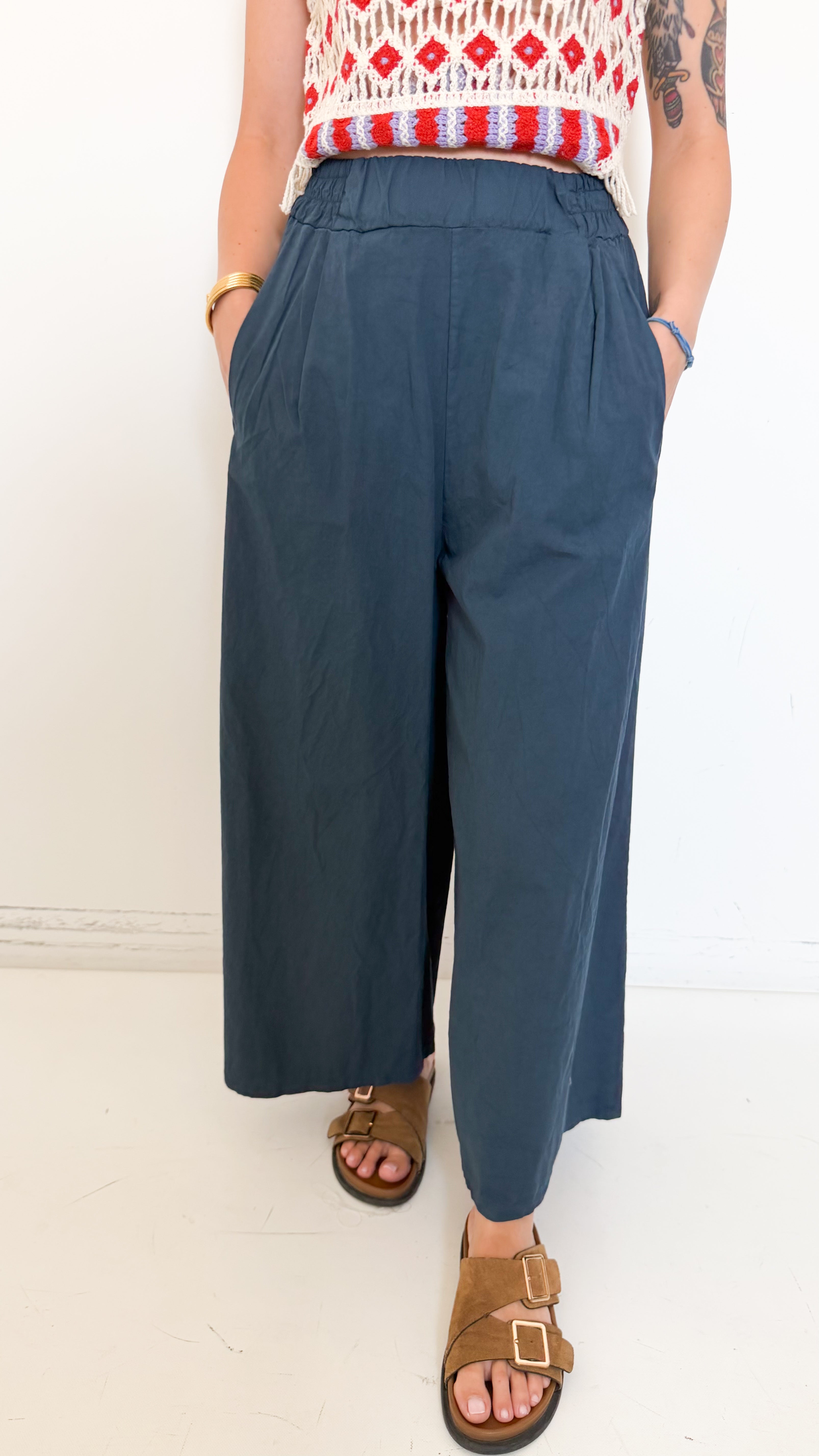 Pantaloni Culotte In Cotone Blu
