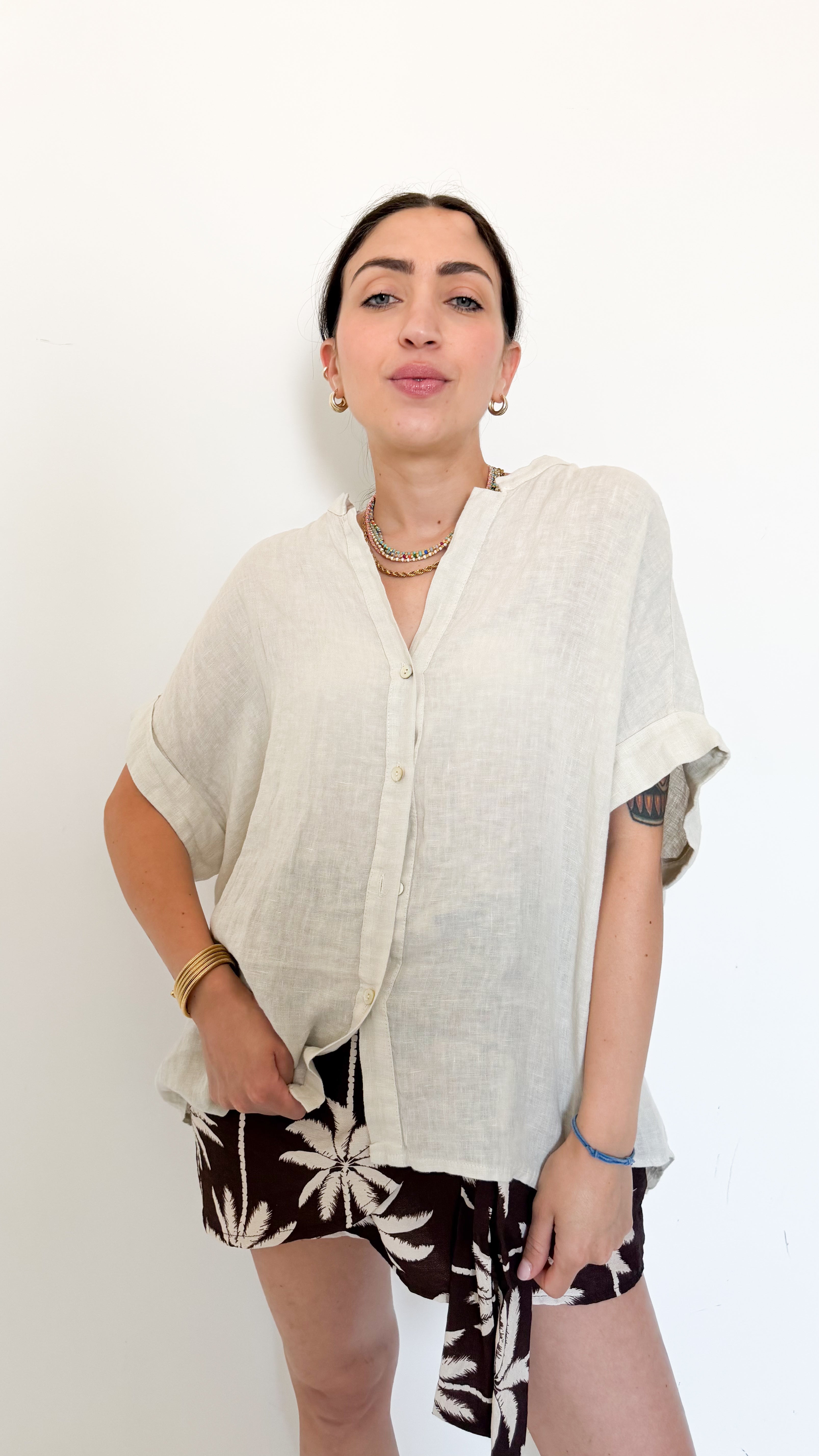 Camicia Beige In Lino