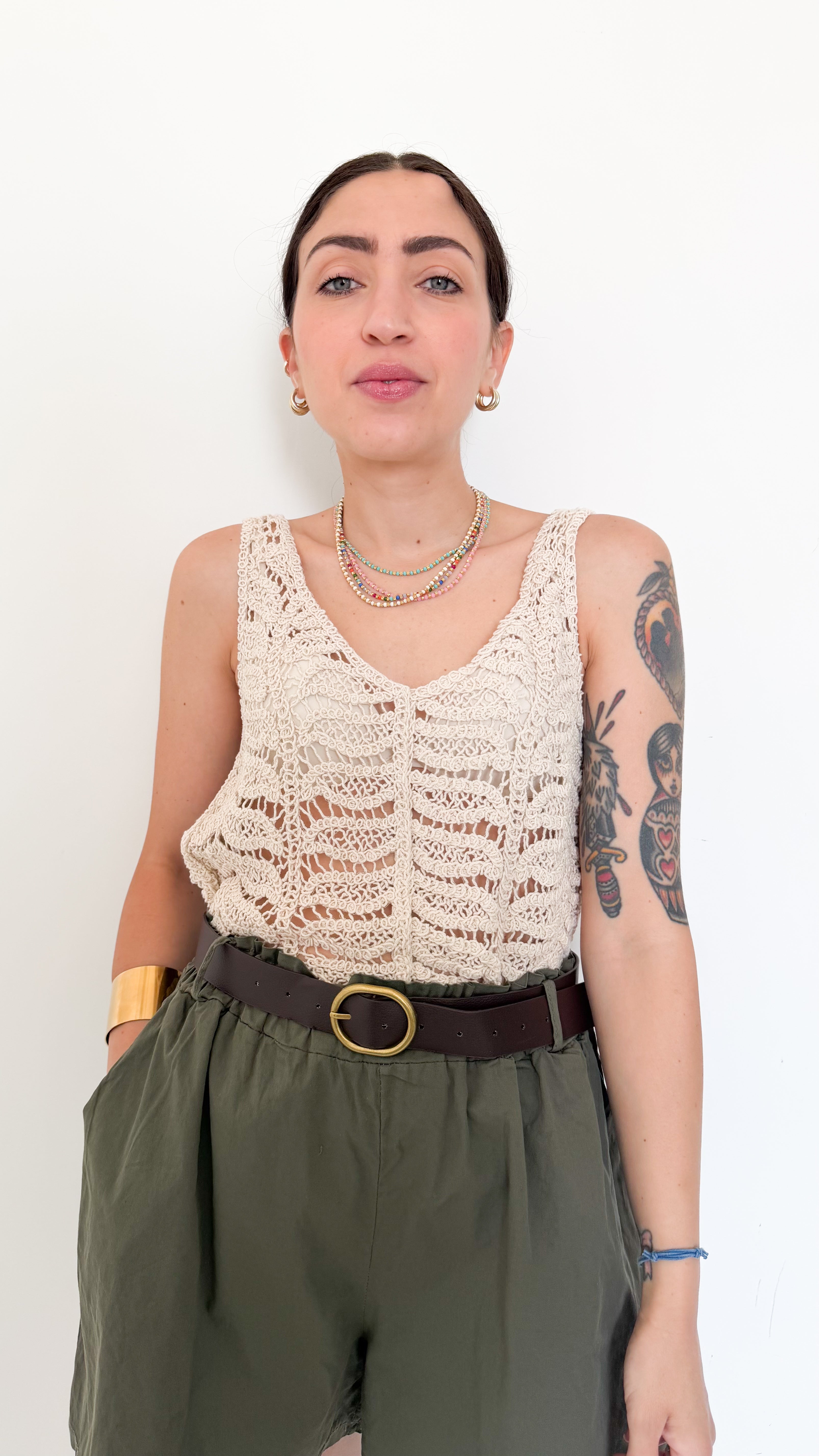 Top Beige In Cotone