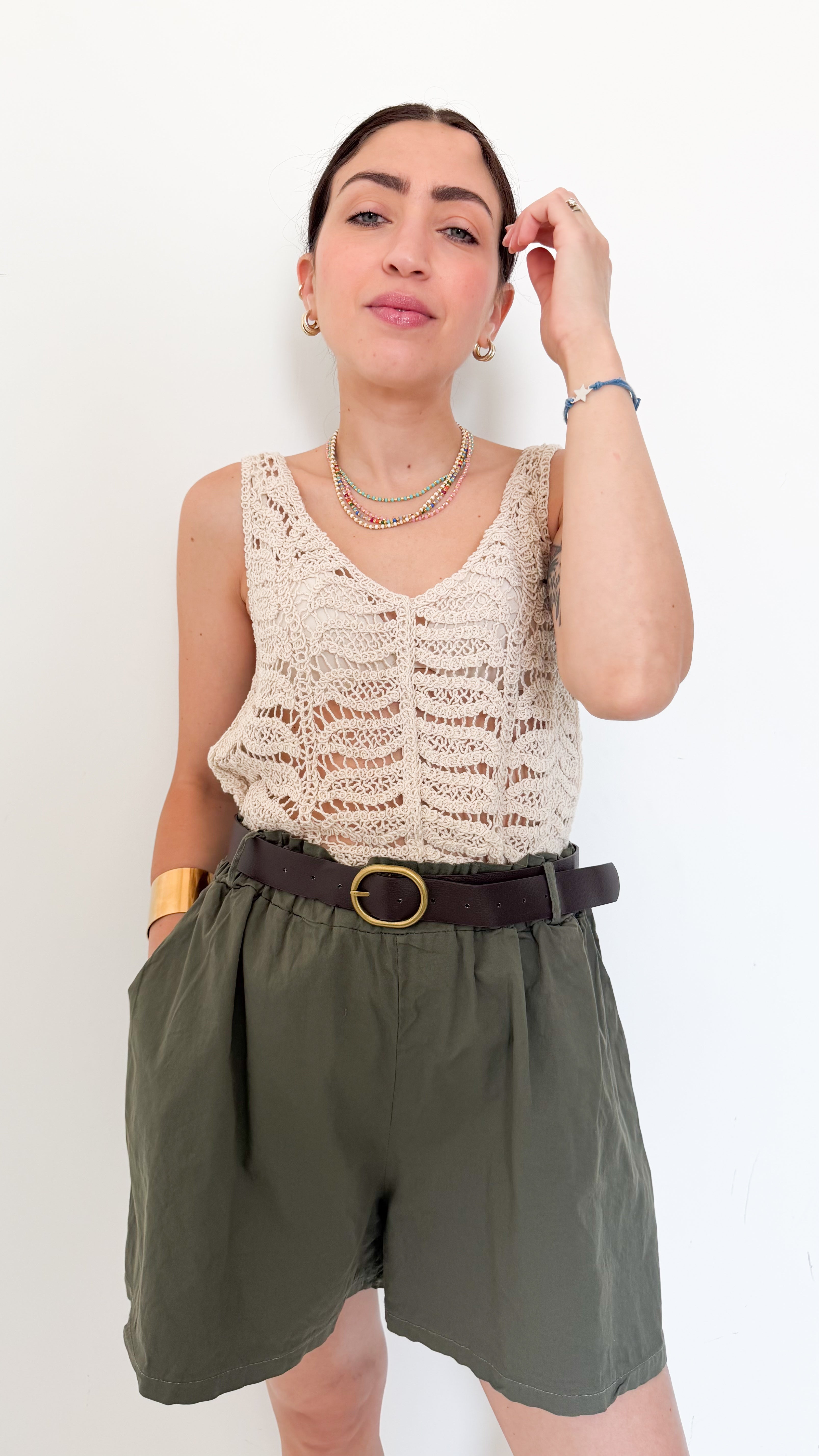 Top Beige In Cotone