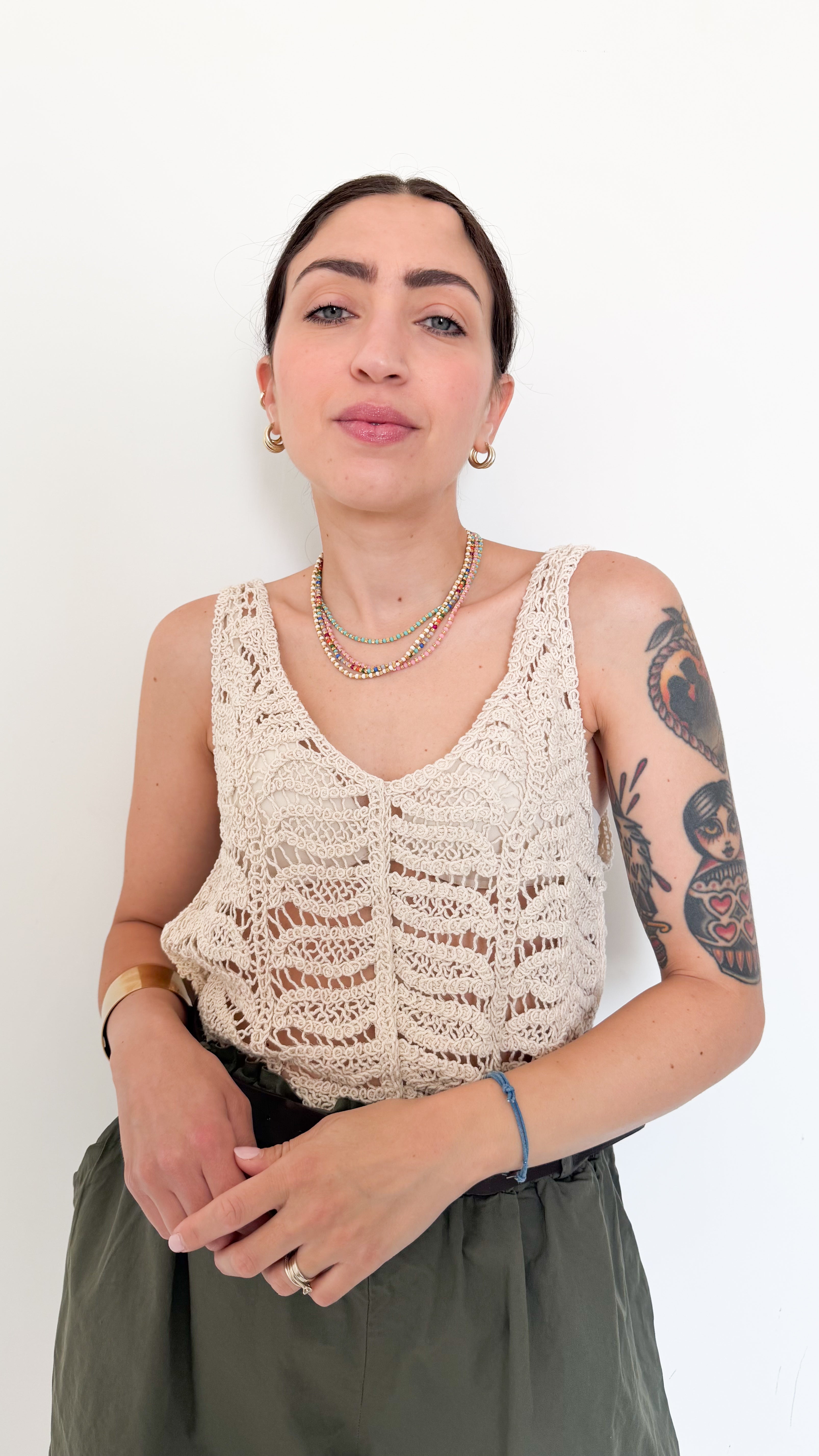 Top Beige In Cotone
