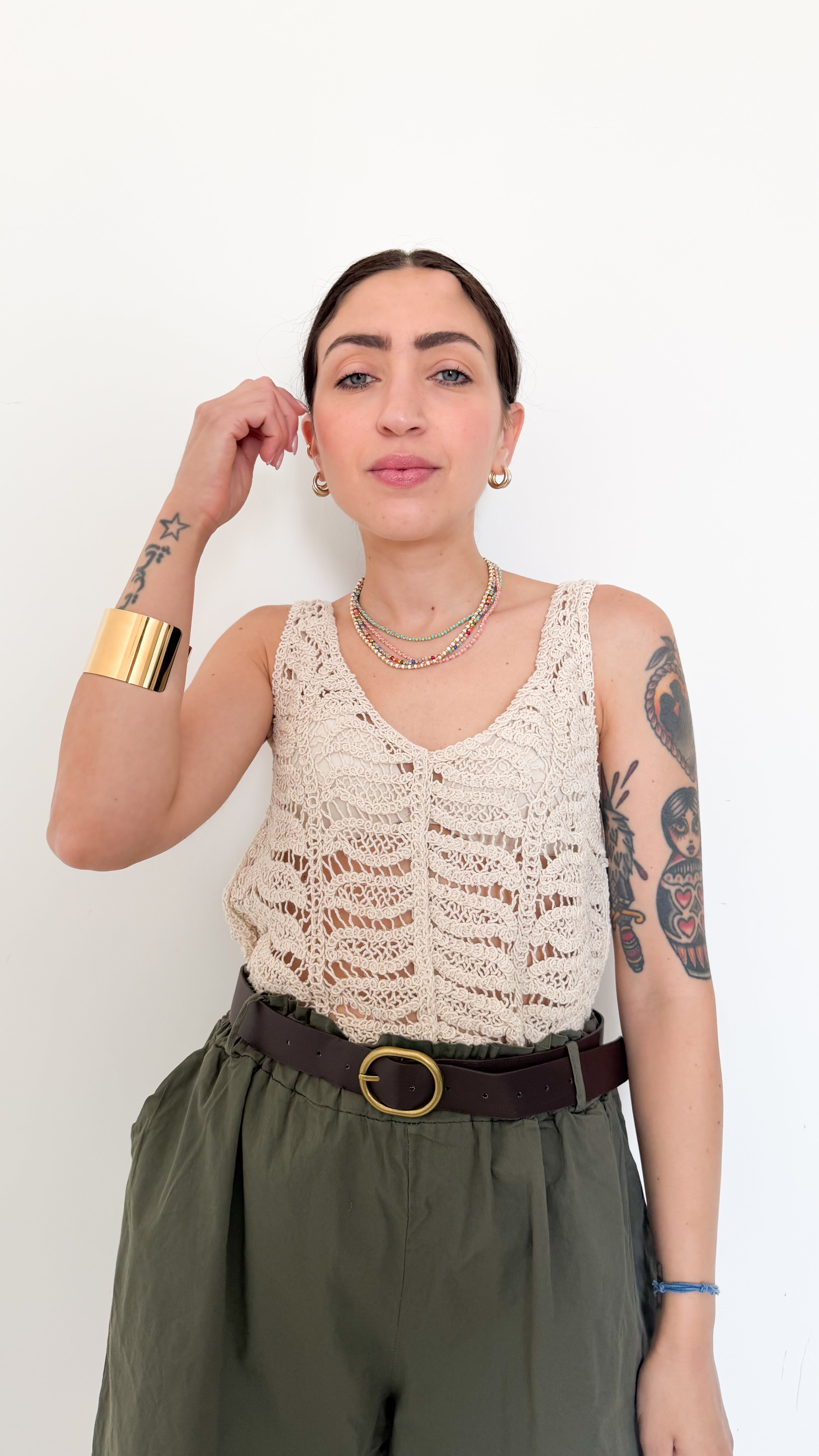 Top Beige In Cotone