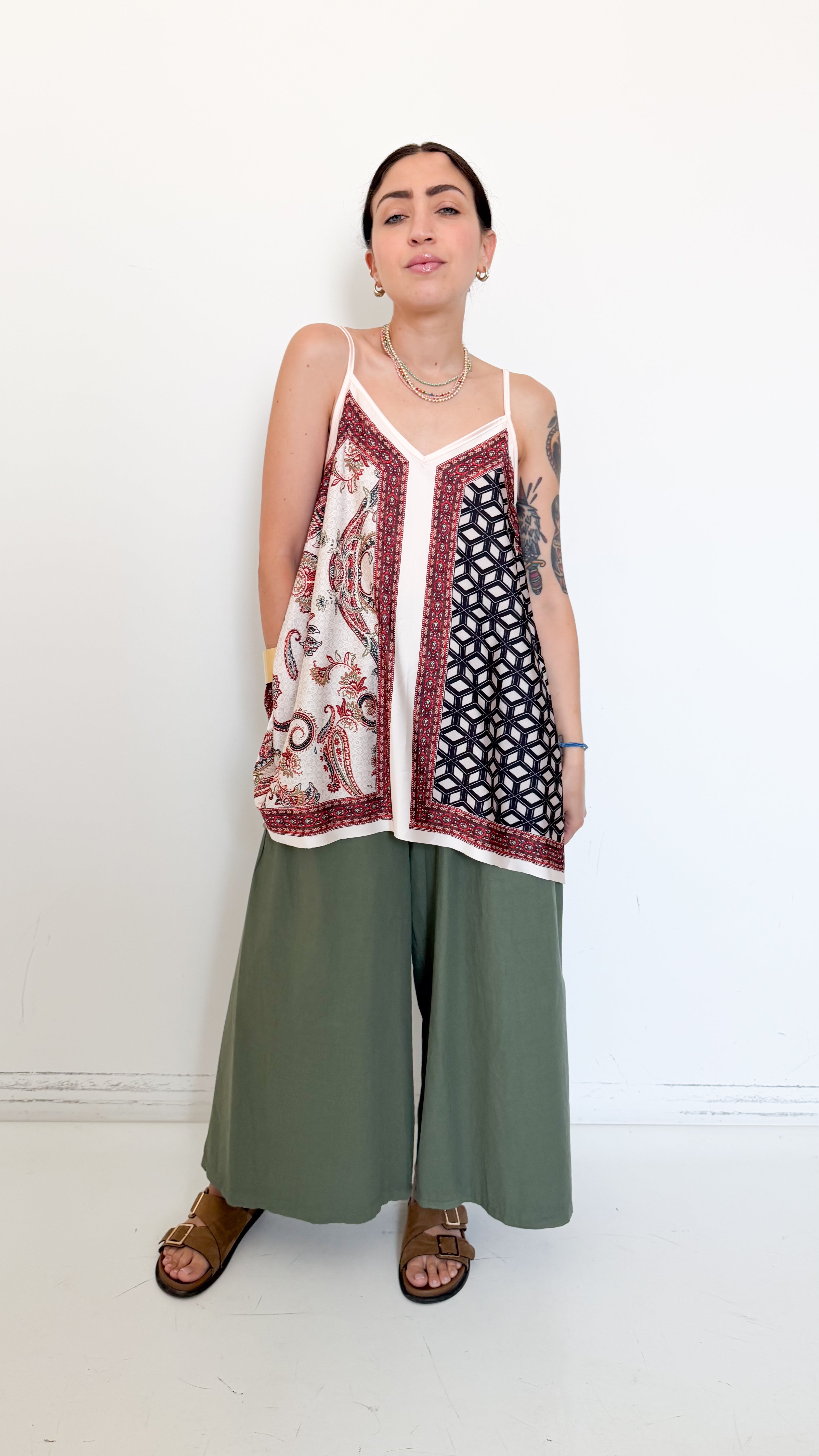 Pantaloni Culotte In Cotone Verdi