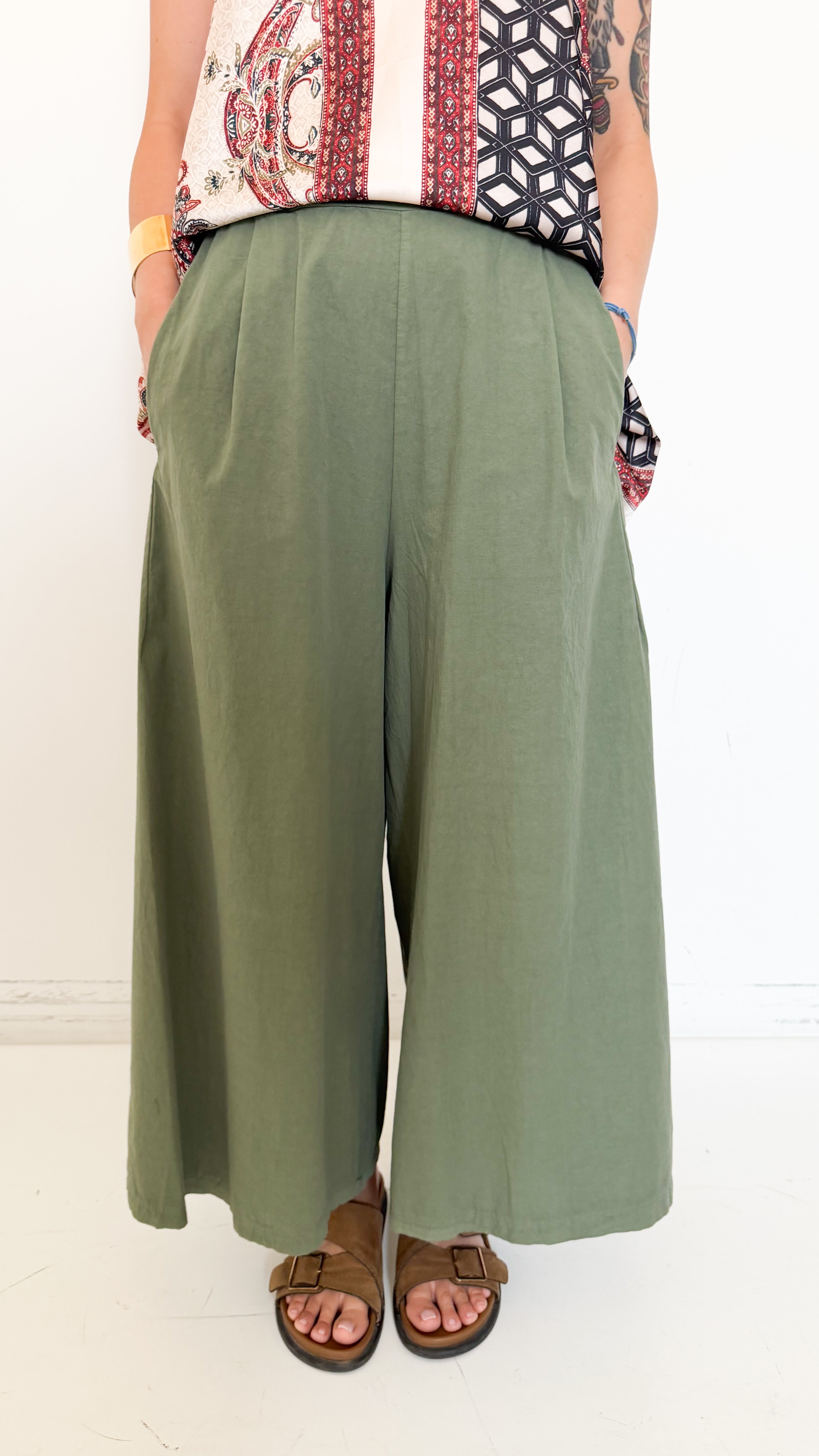 Pantaloni Culotte In Cotone Verdi