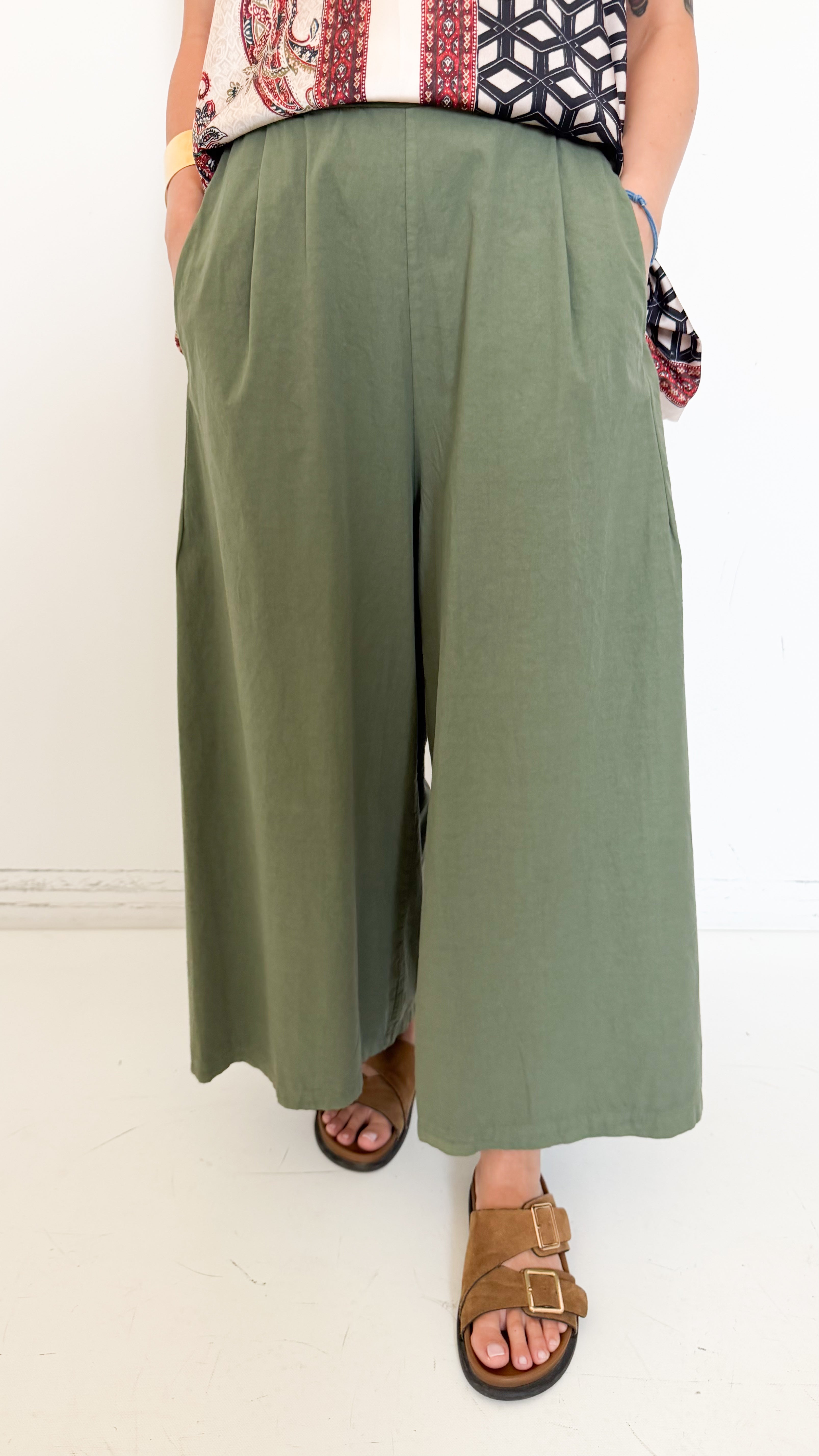 Pantaloni Culotte In Cotone Verdi