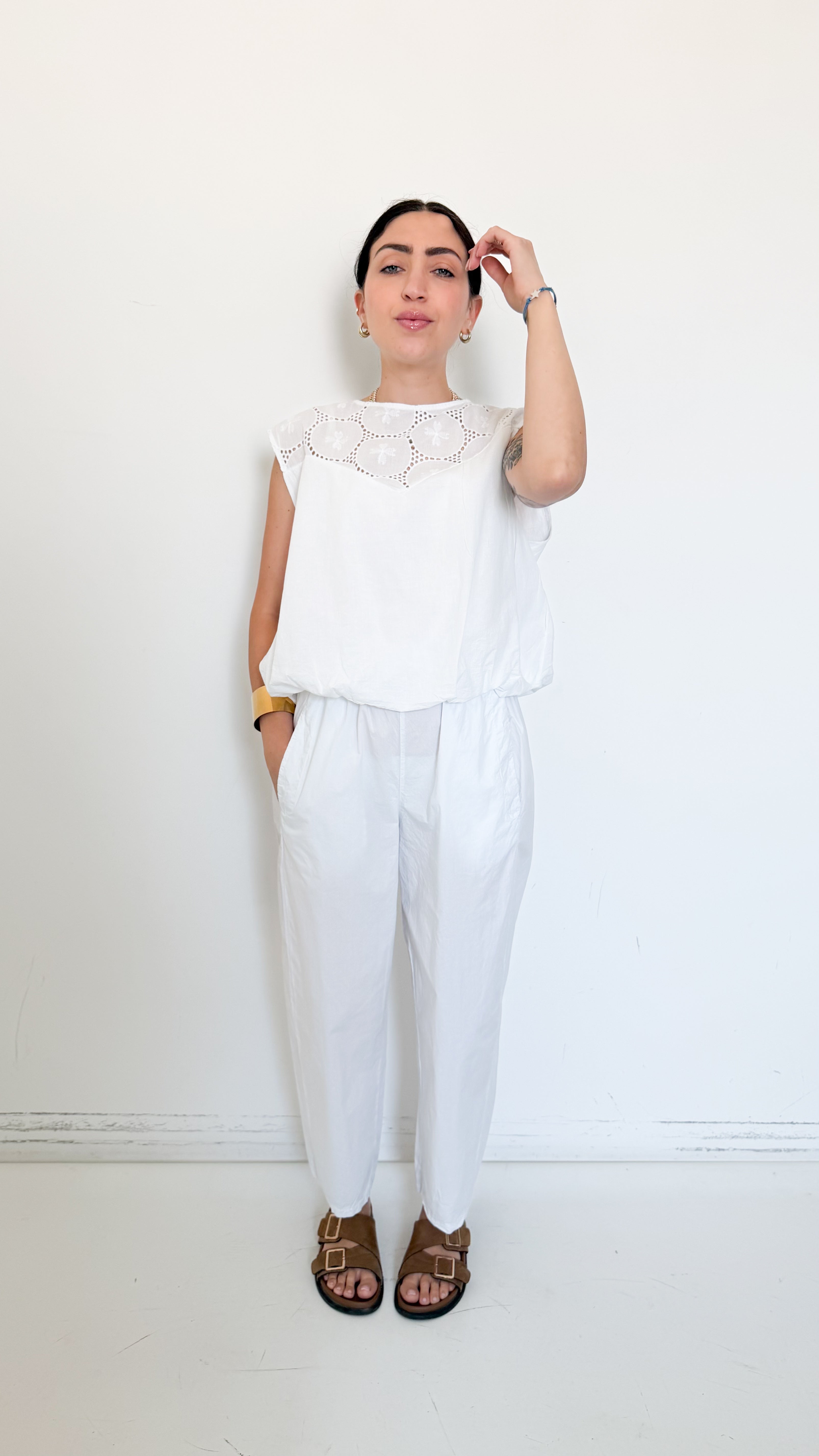 Pantaloni Bianchi In Cotone