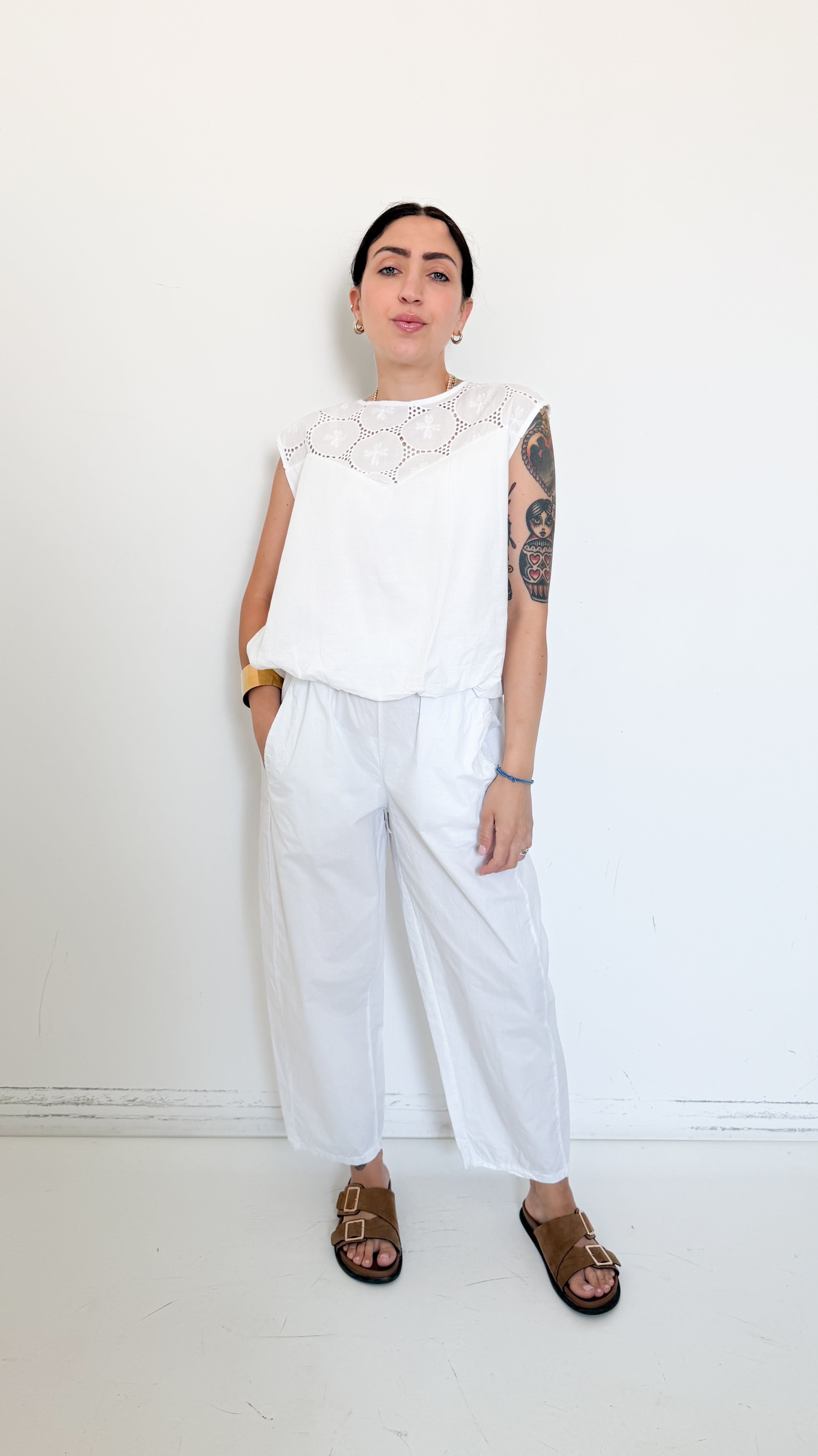 Pantaloni Bianchi In Cotone