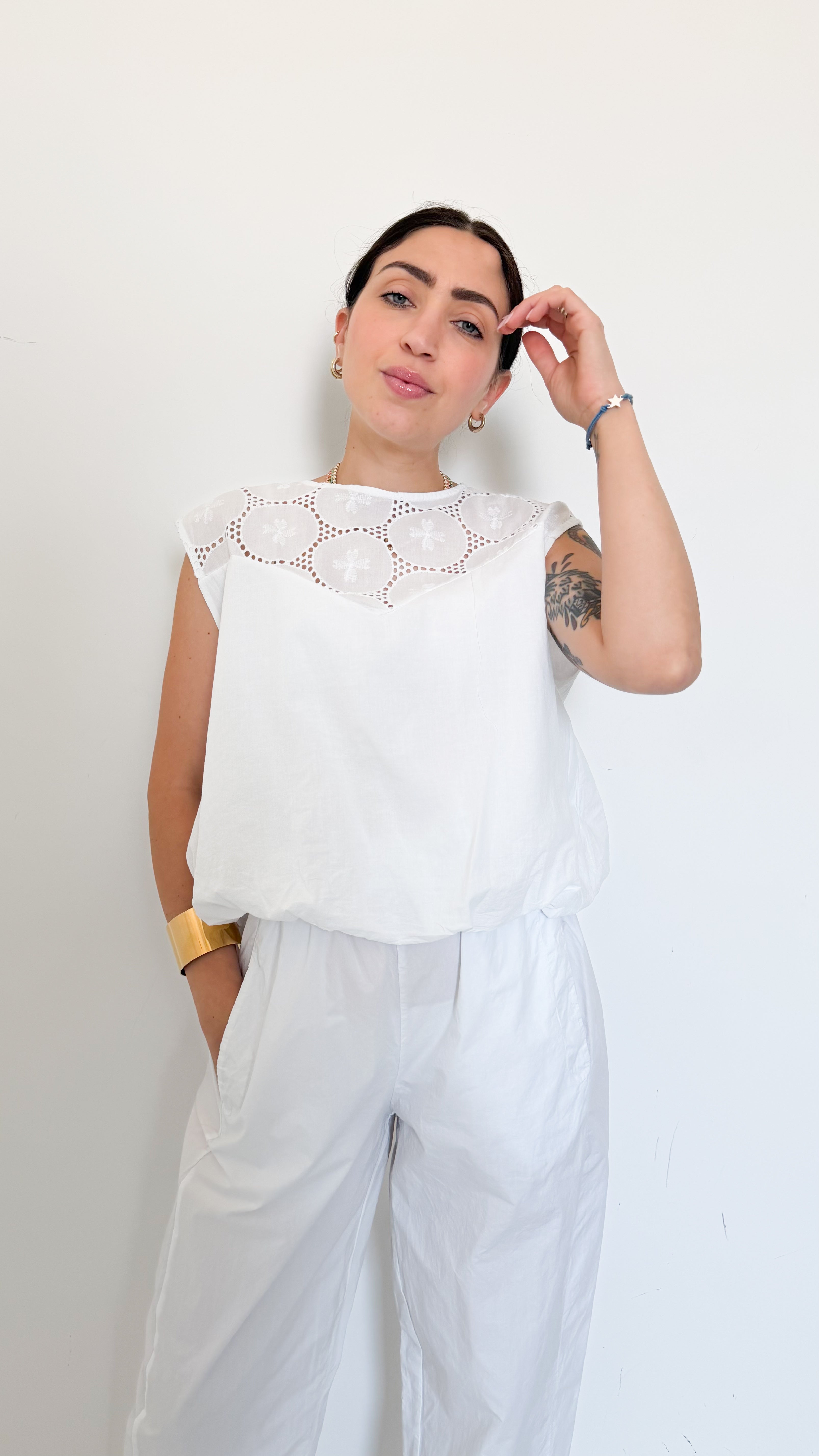 Blusa Bianca In Cotone
