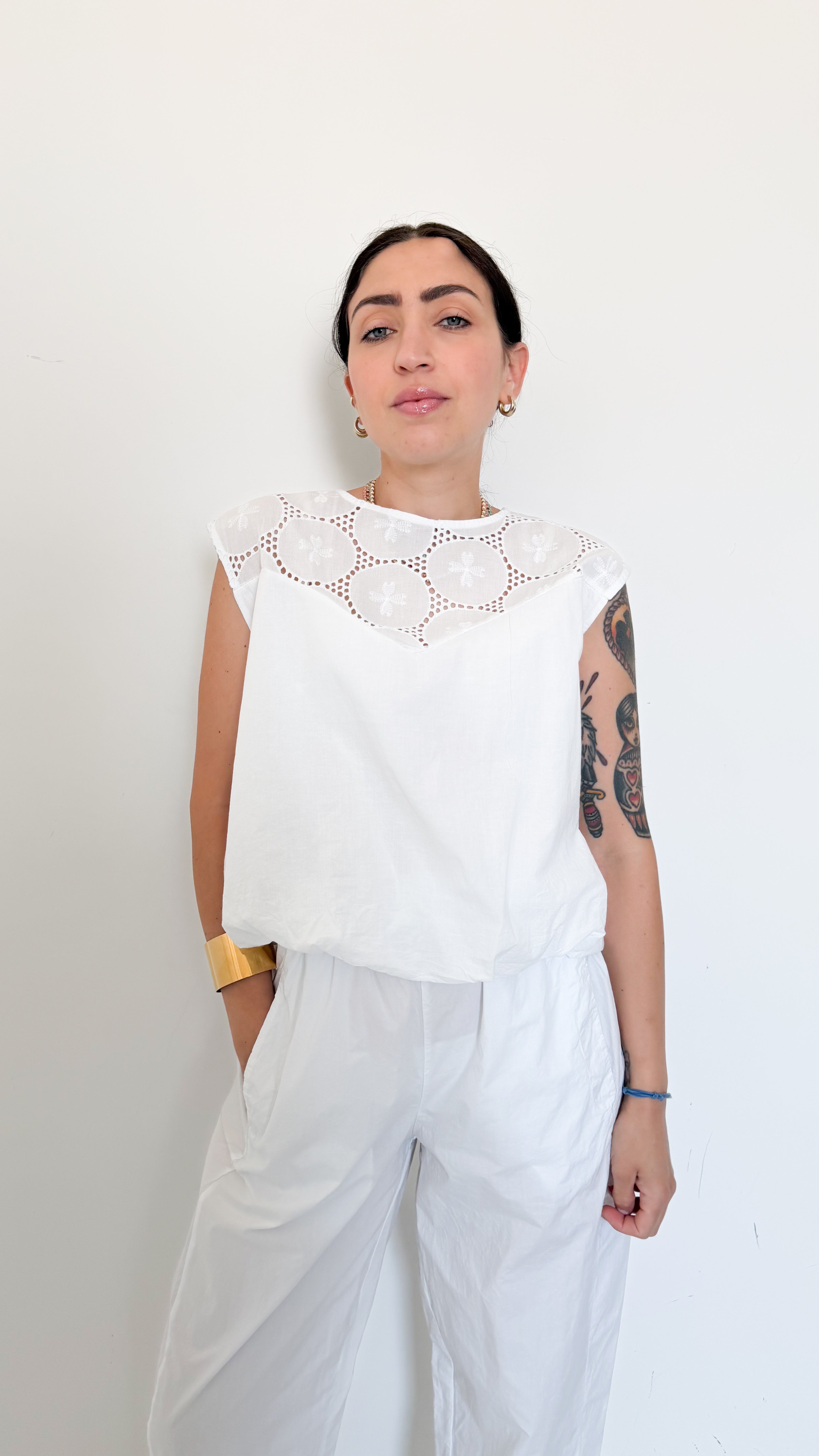 Blusa Bianca In Cotone