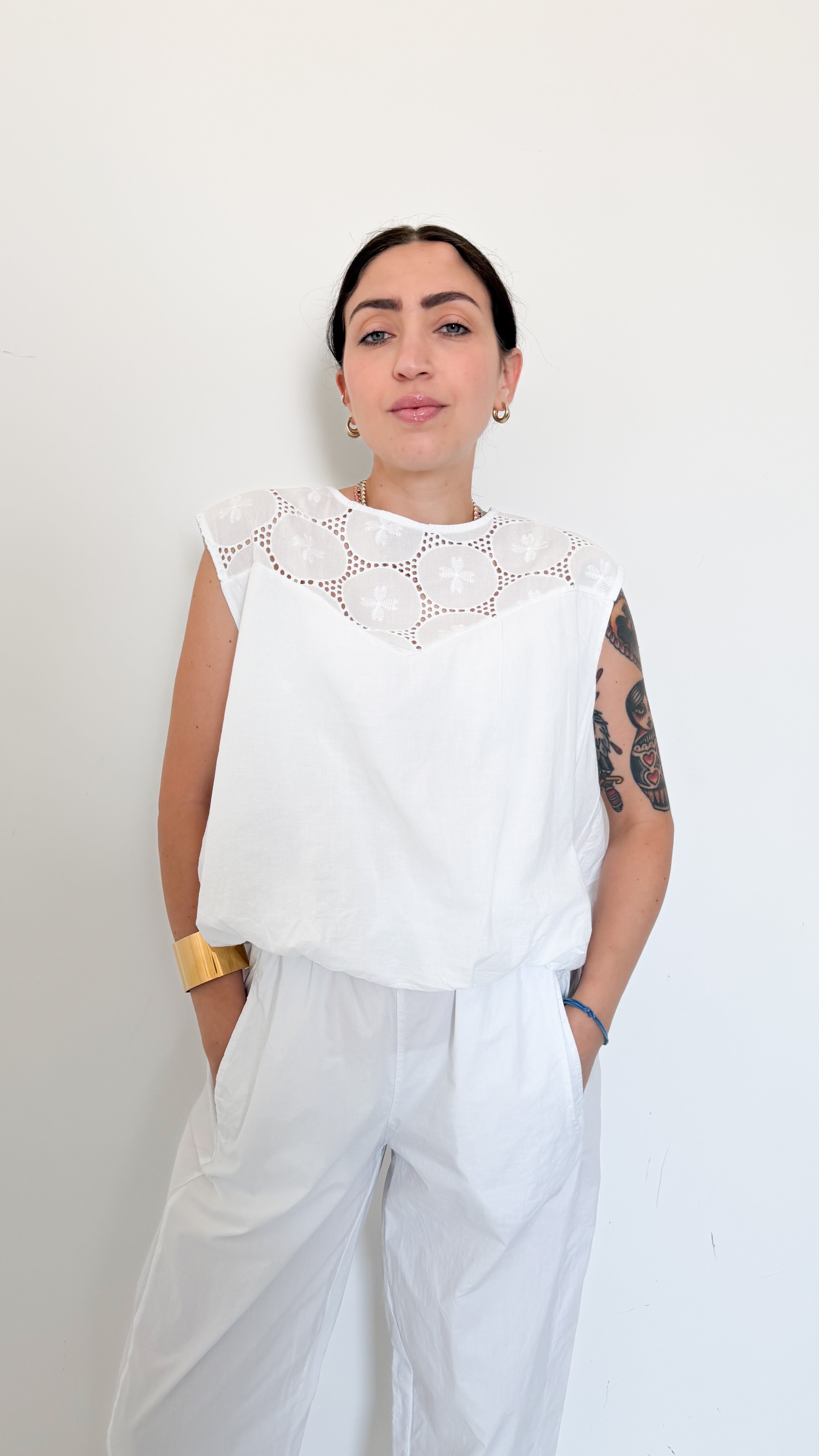 Blusa Bianca In Cotone