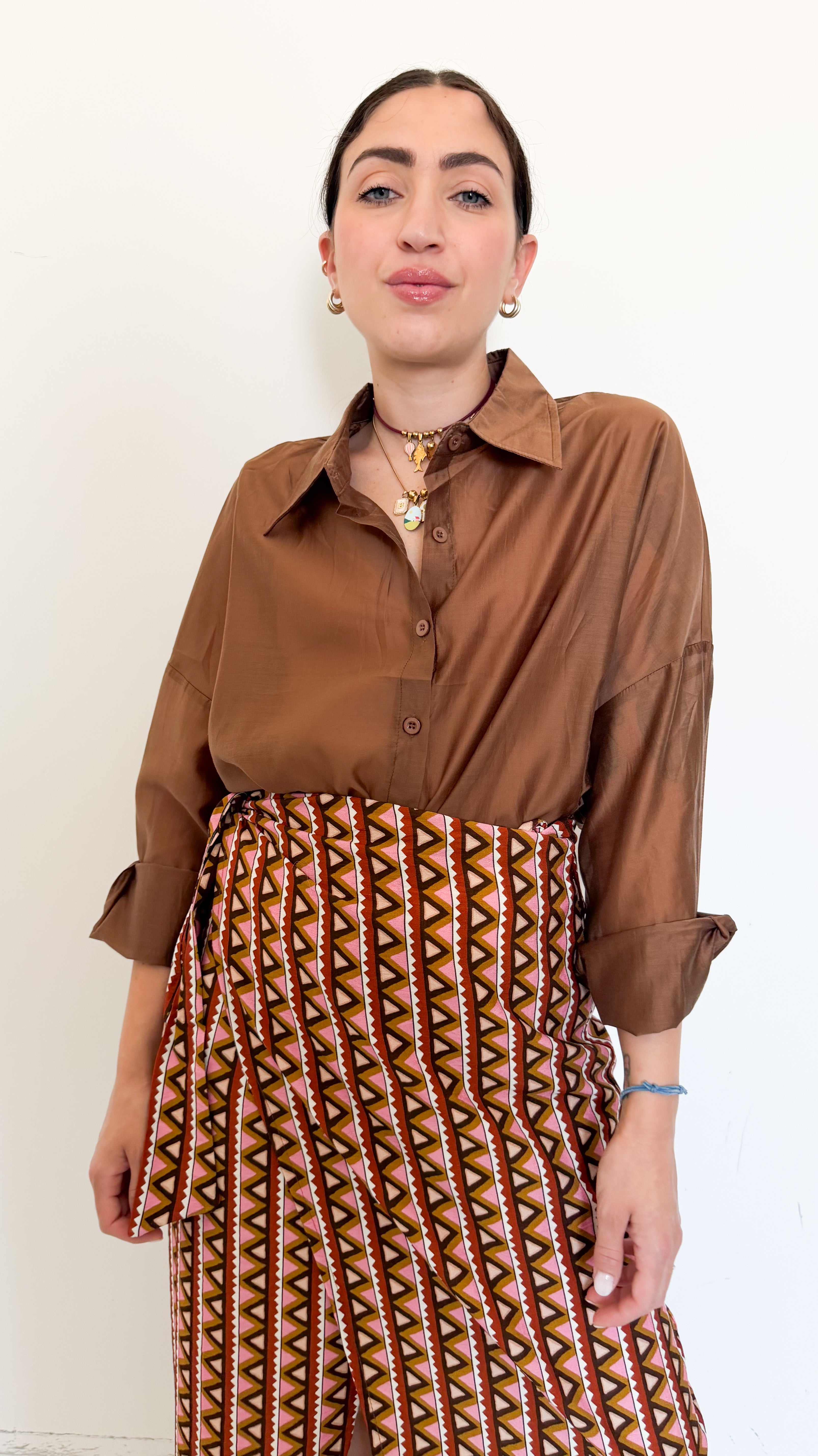 Camicia Over Velata Marrone