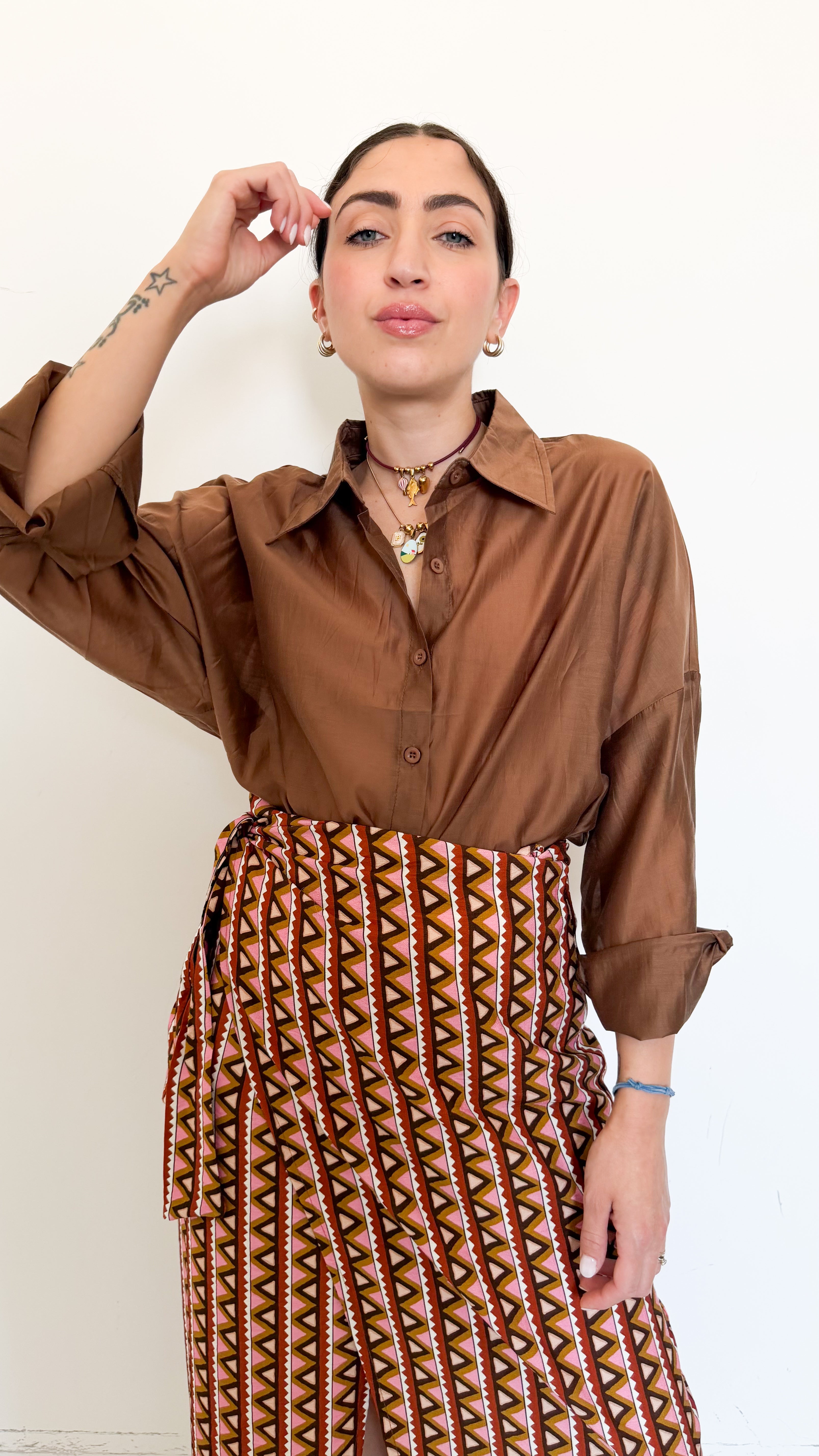 Camicia Over Velata Marrone