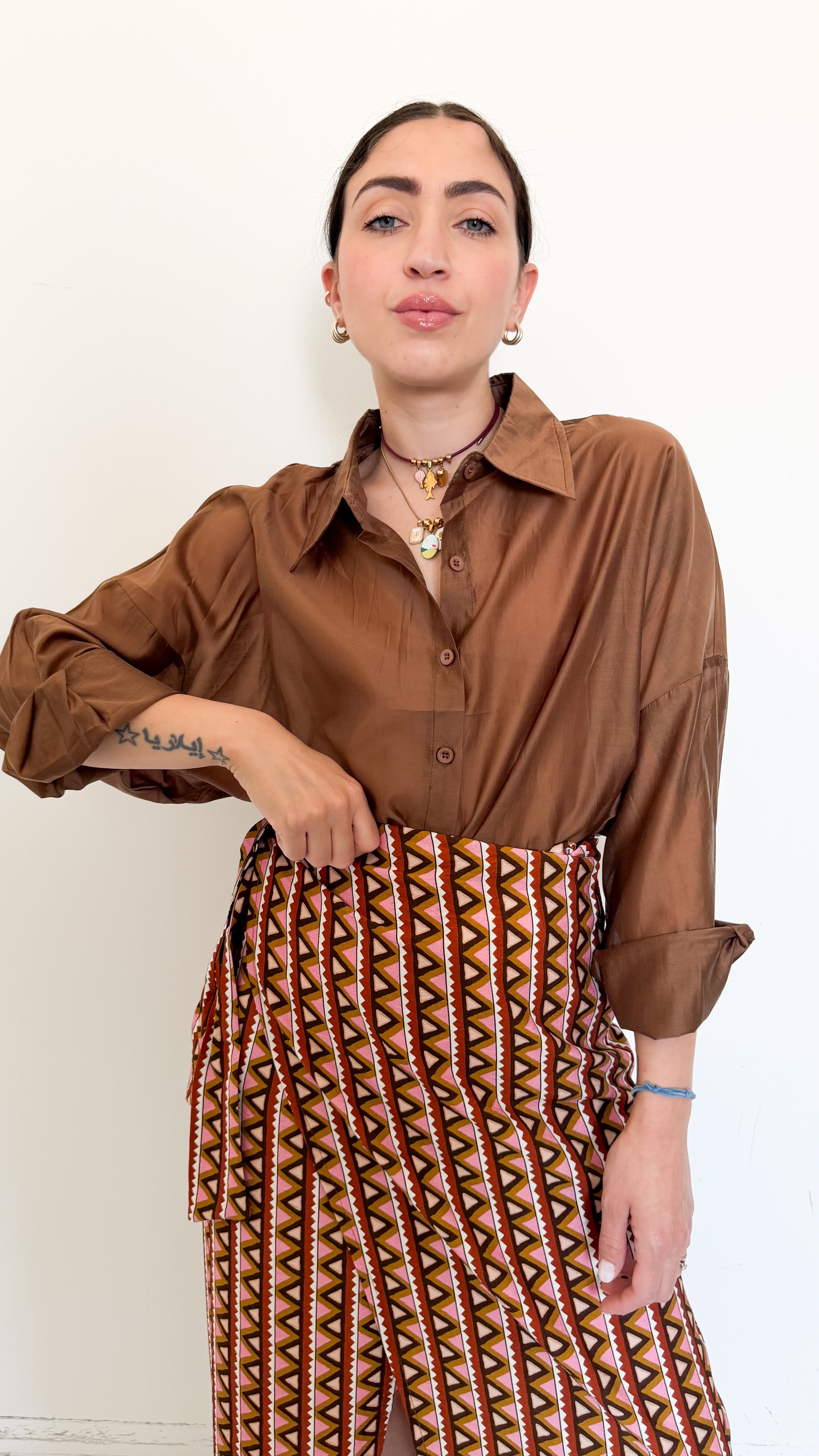 Camicia Over Velata Marrone