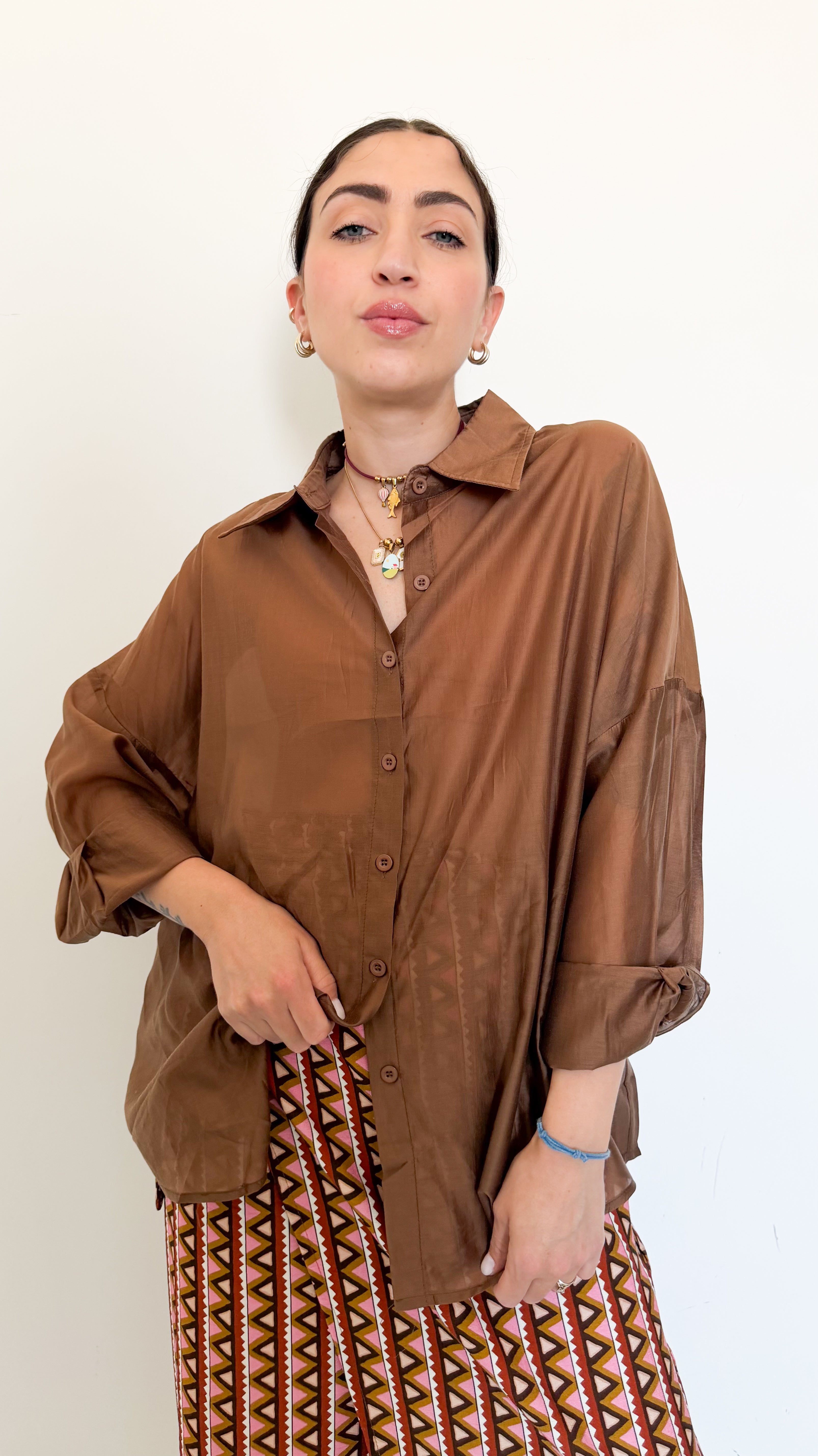 Camicia Over Velata Marrone