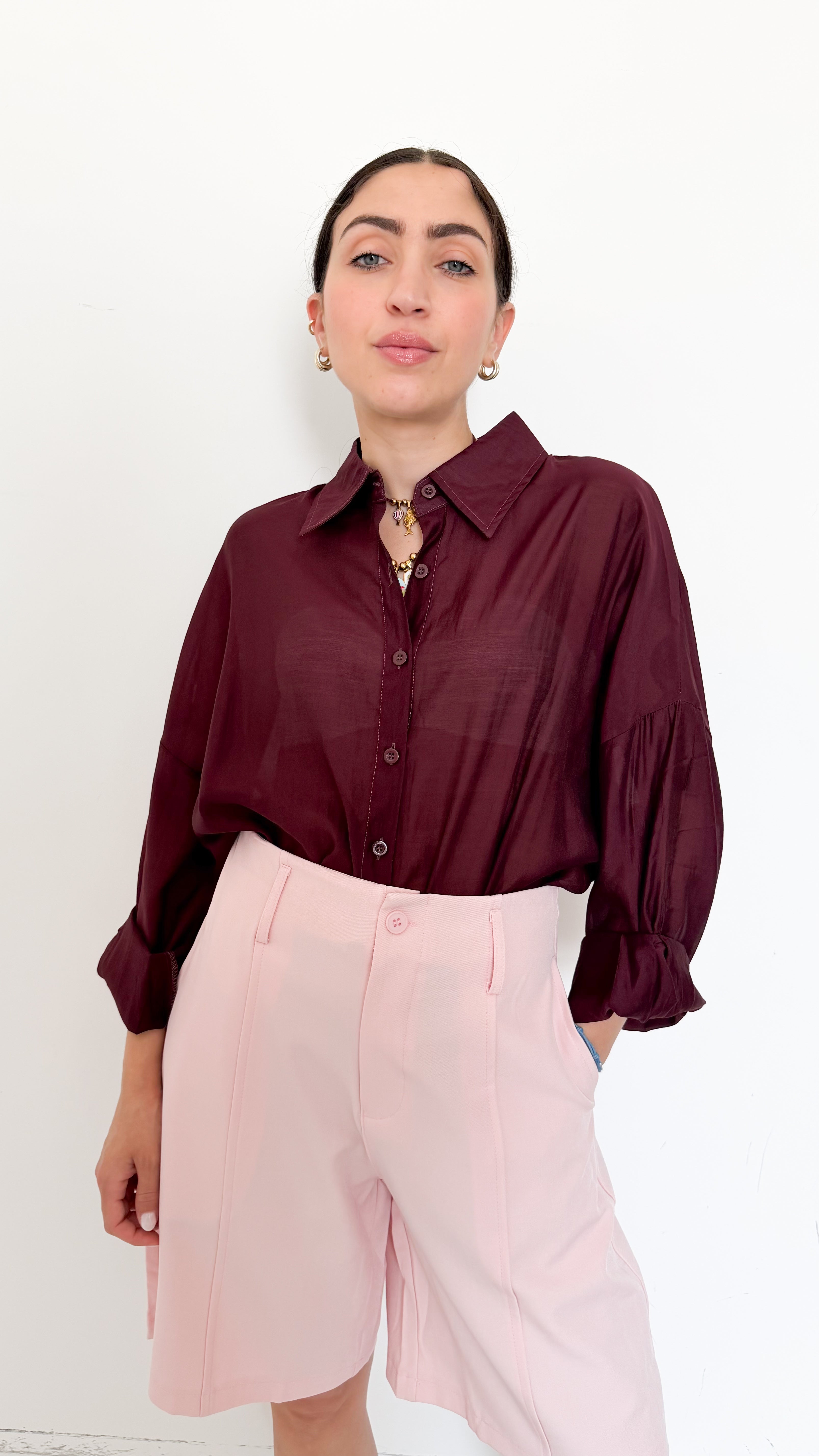 Camicia Over Velata Borgogna