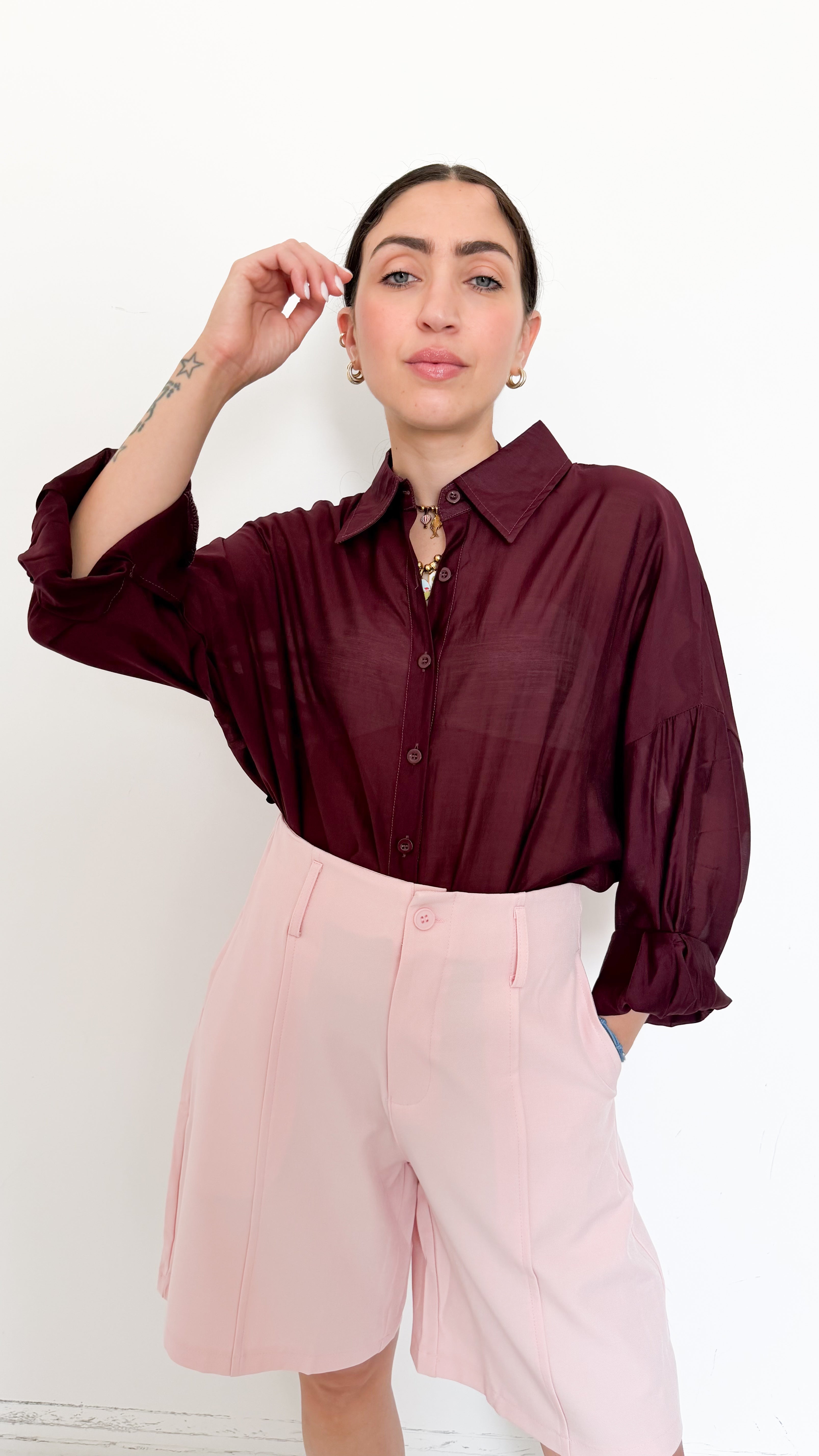 Camicia Over Velata Borgogna