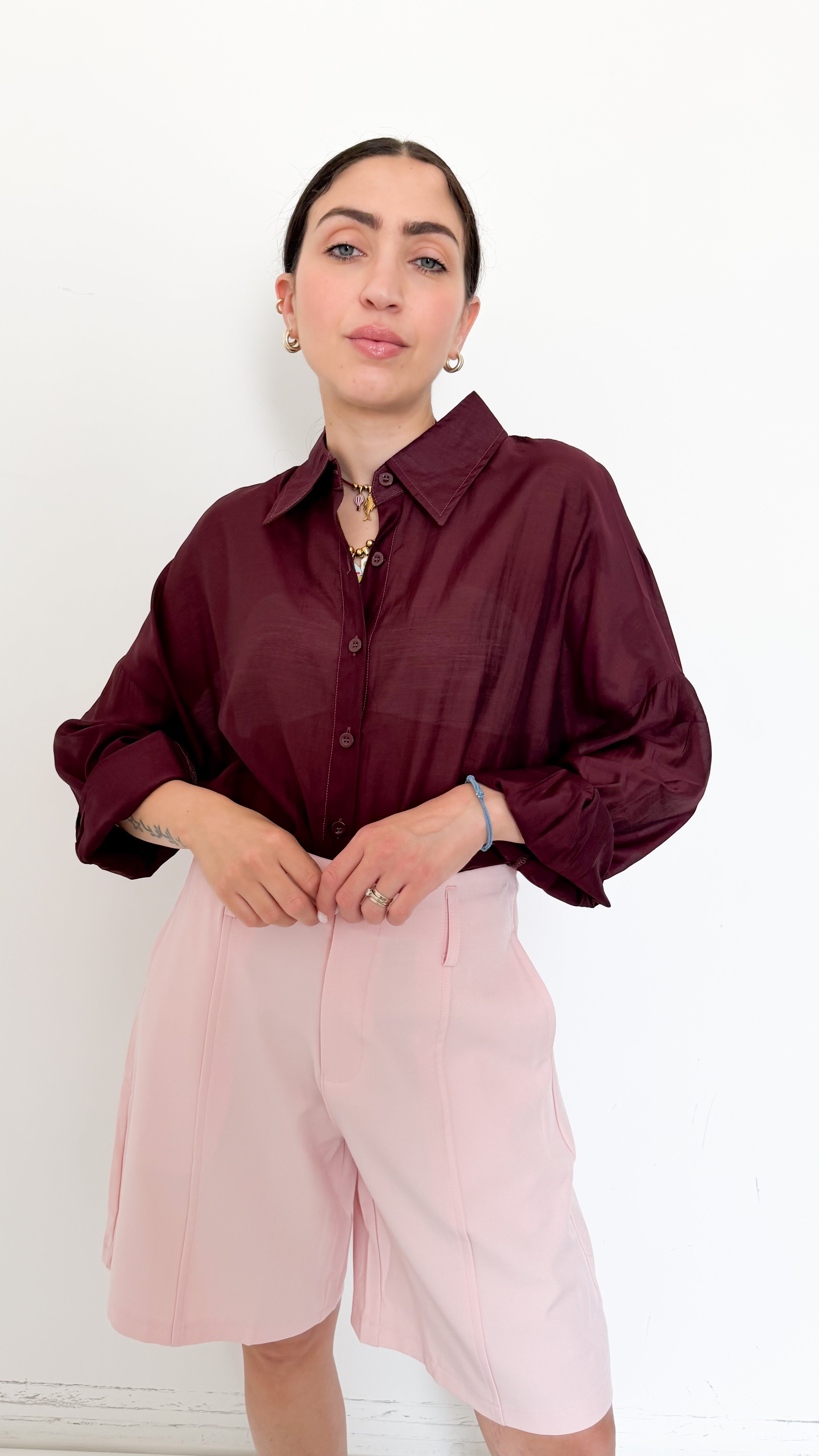 Camicia Over Velata Borgogna