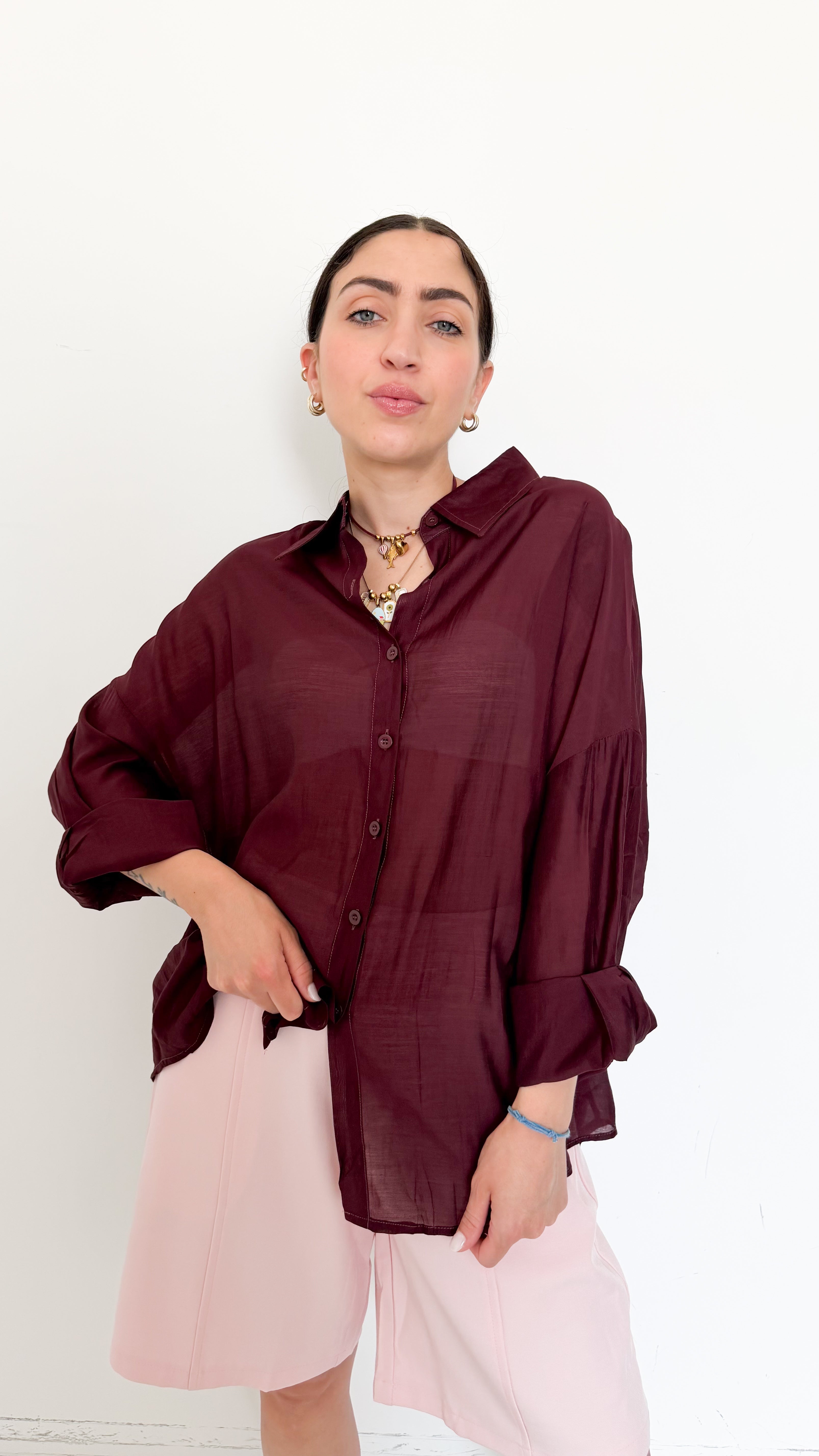 Camicia Over Velata Borgogna