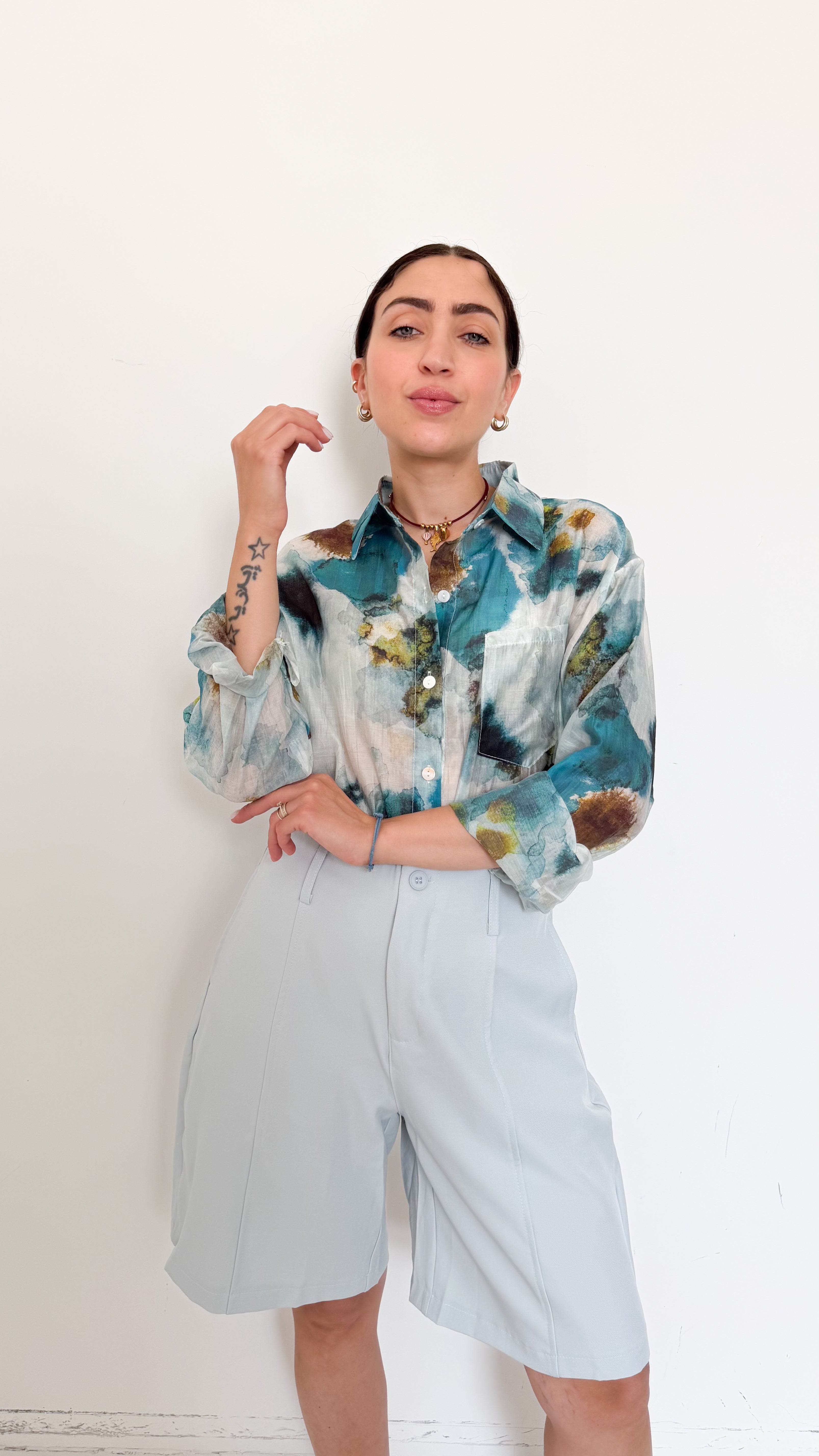 Camicia Velata A Fantasia Azzurra