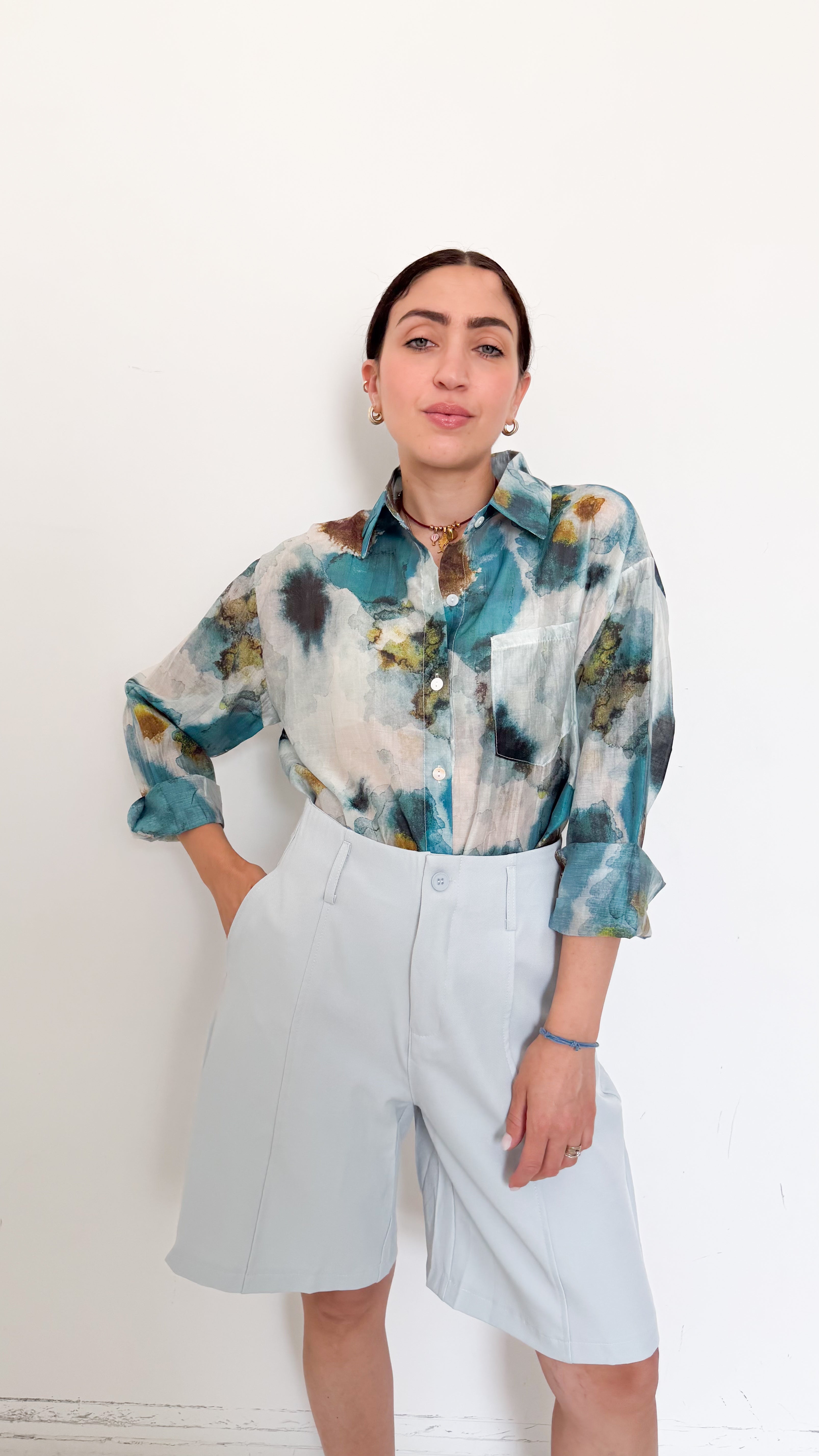 Camicia Velata A Fantasia Azzurra