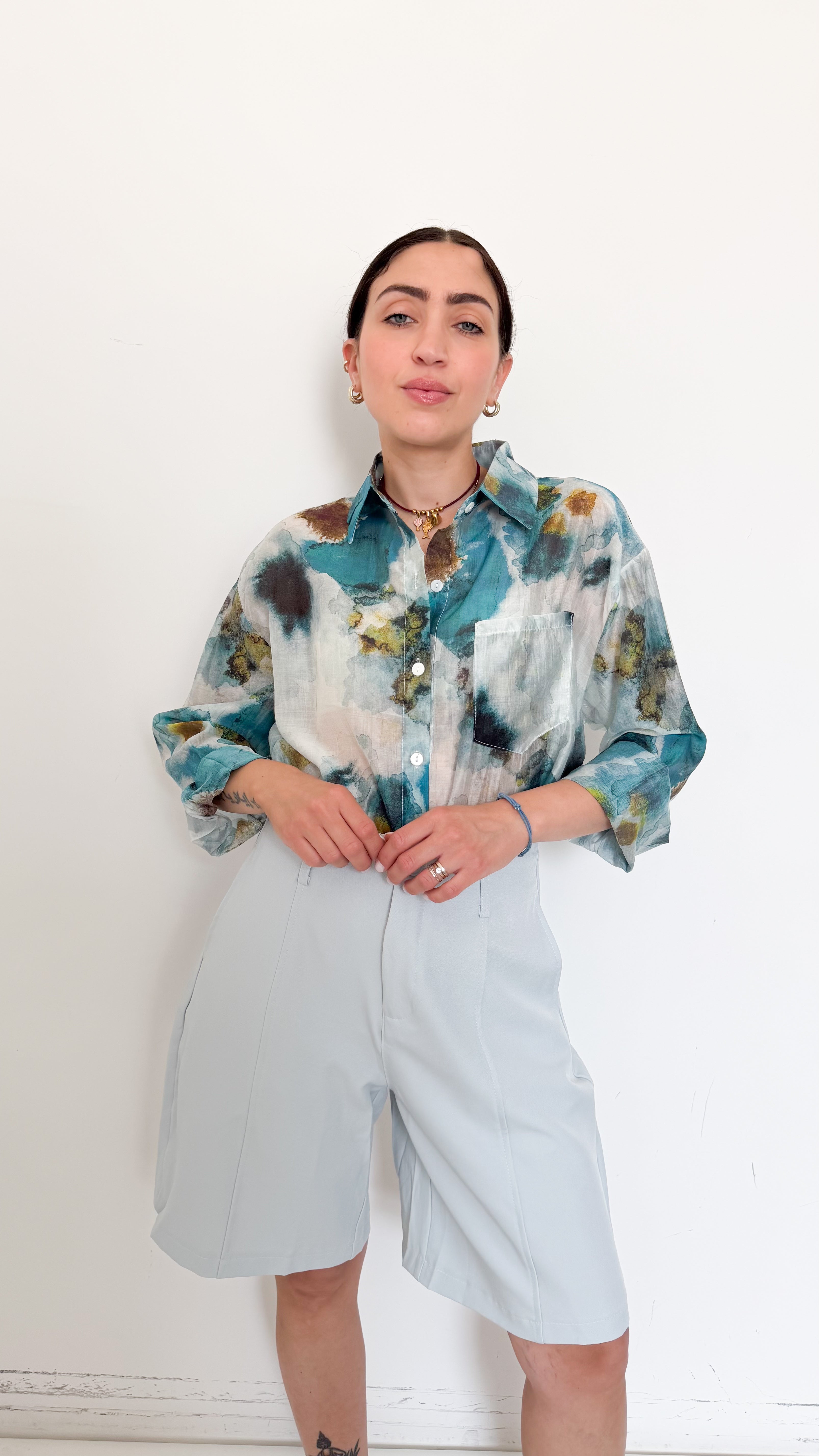 Camicia Velata A Fantasia Azzurra