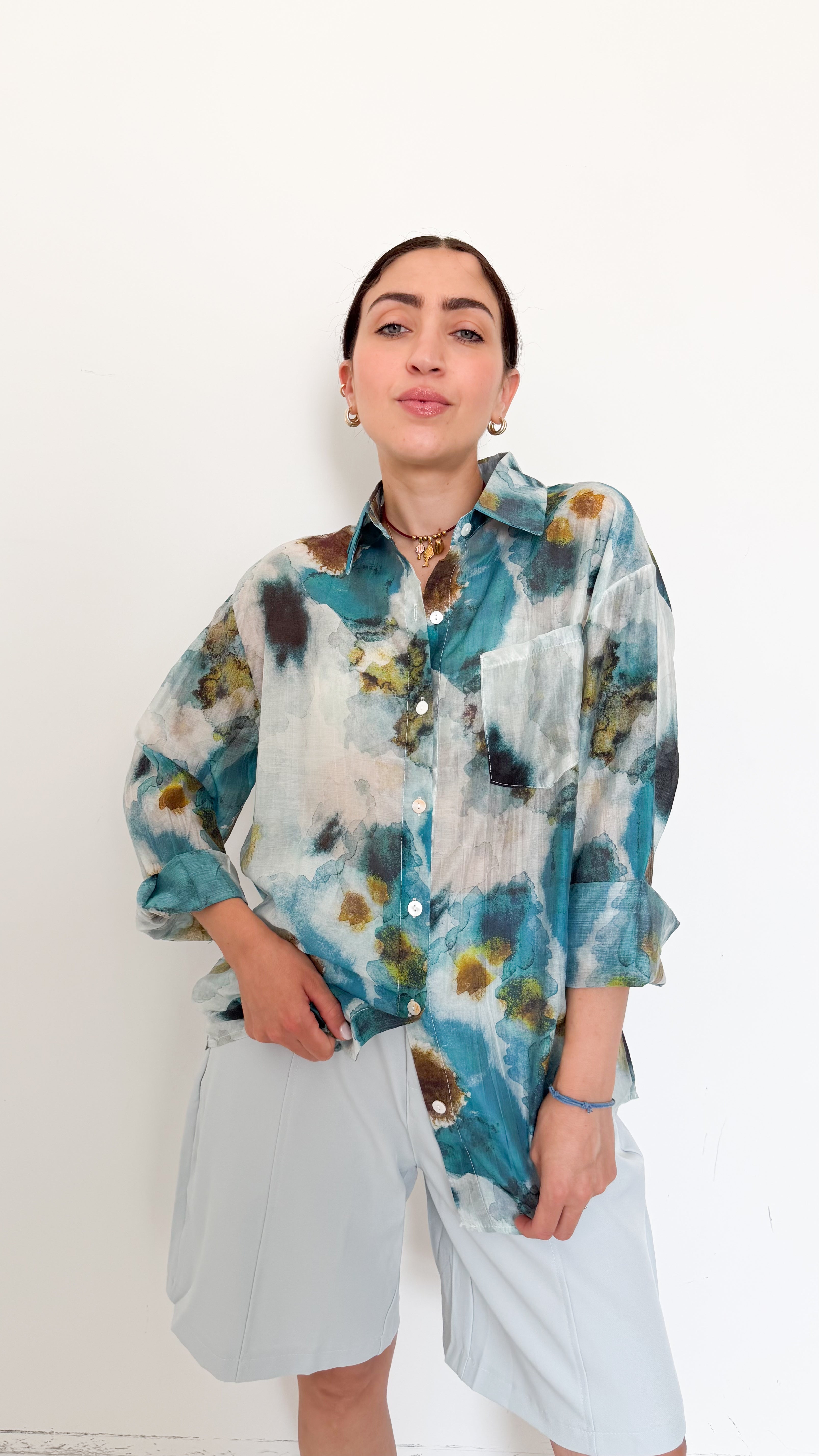 Camicia Velata A Fantasia Azzurra