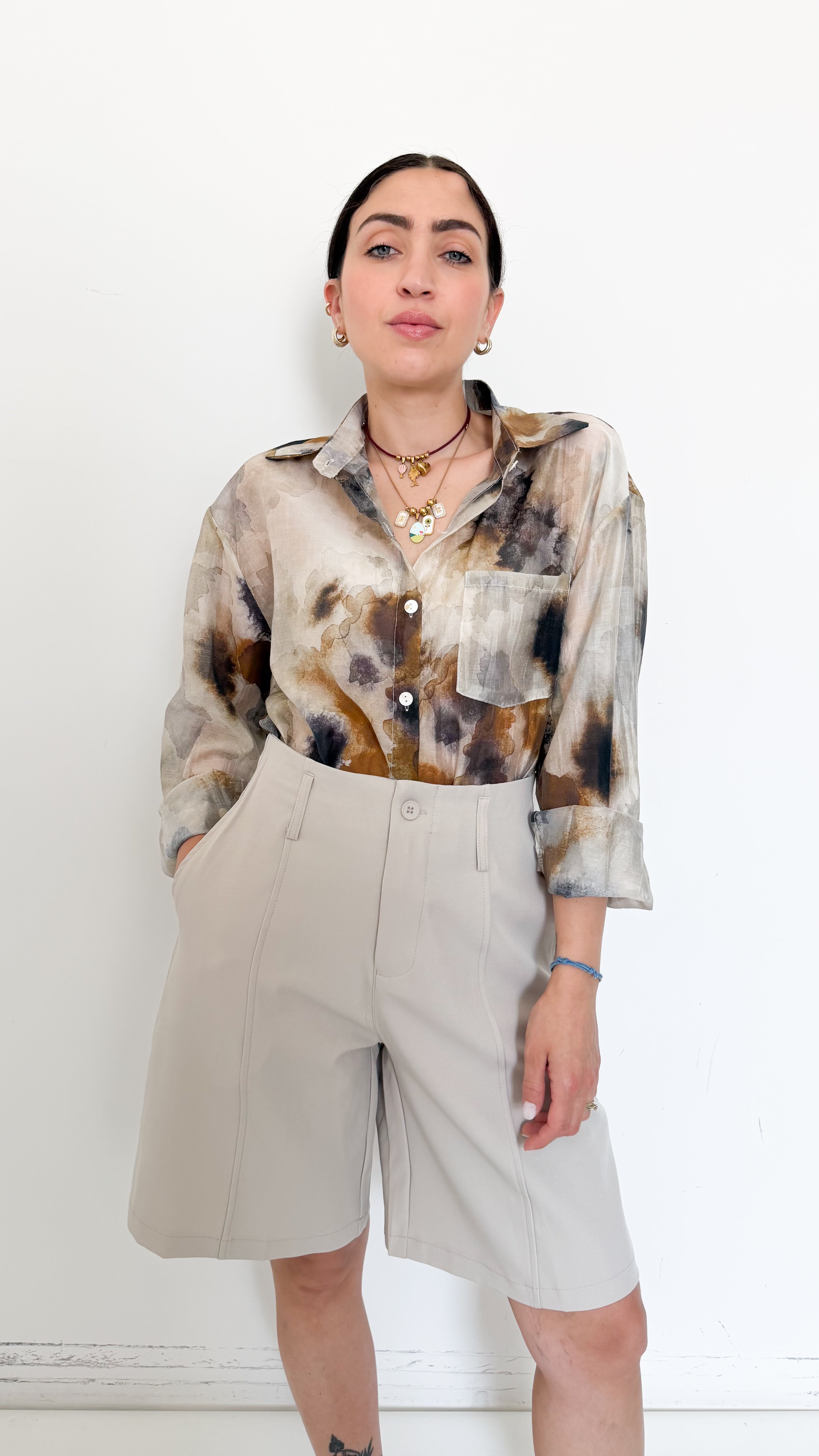Camicia Velata A Fantasia Beige