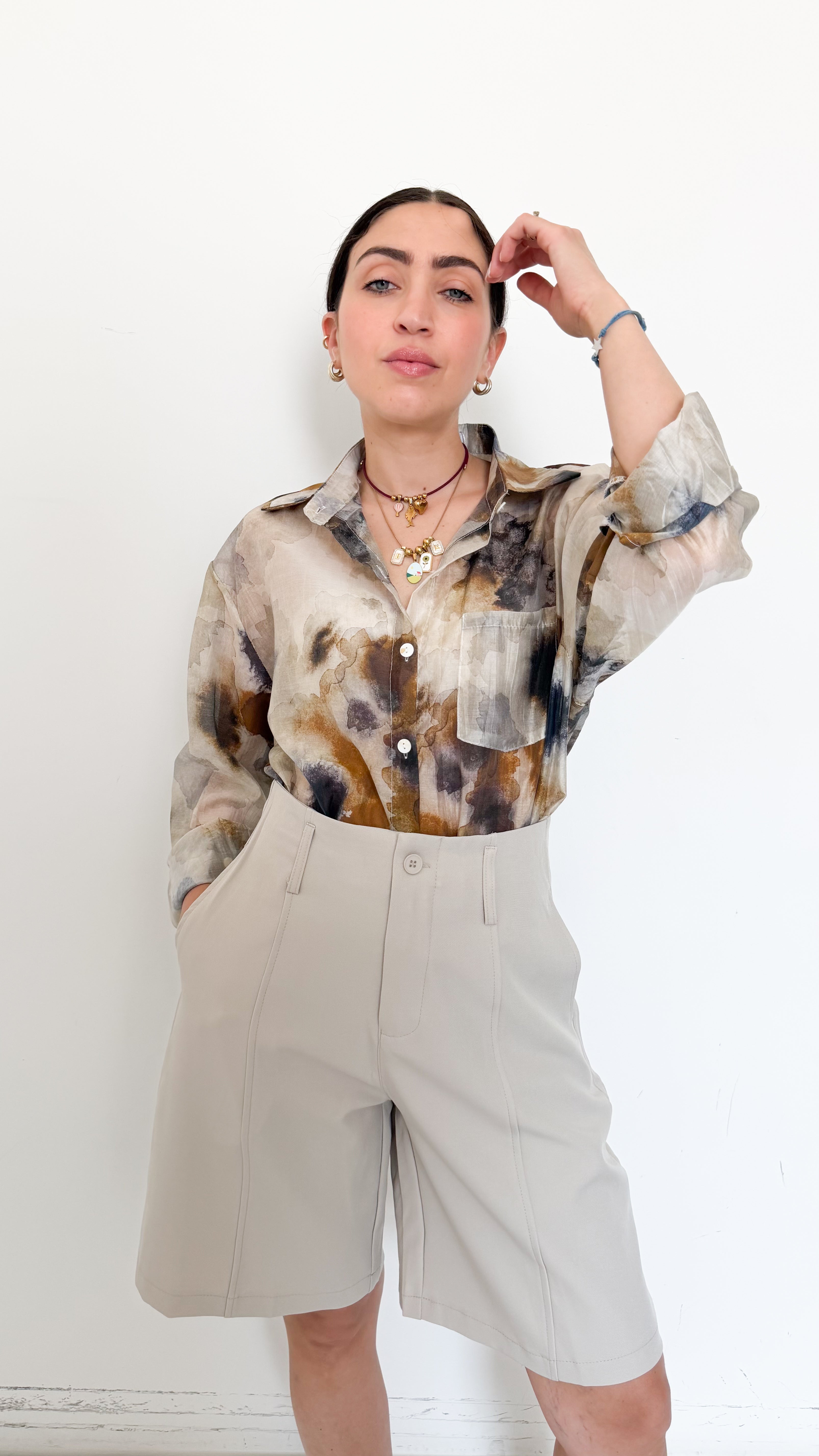 Camicia Velata A Fantasia Beige