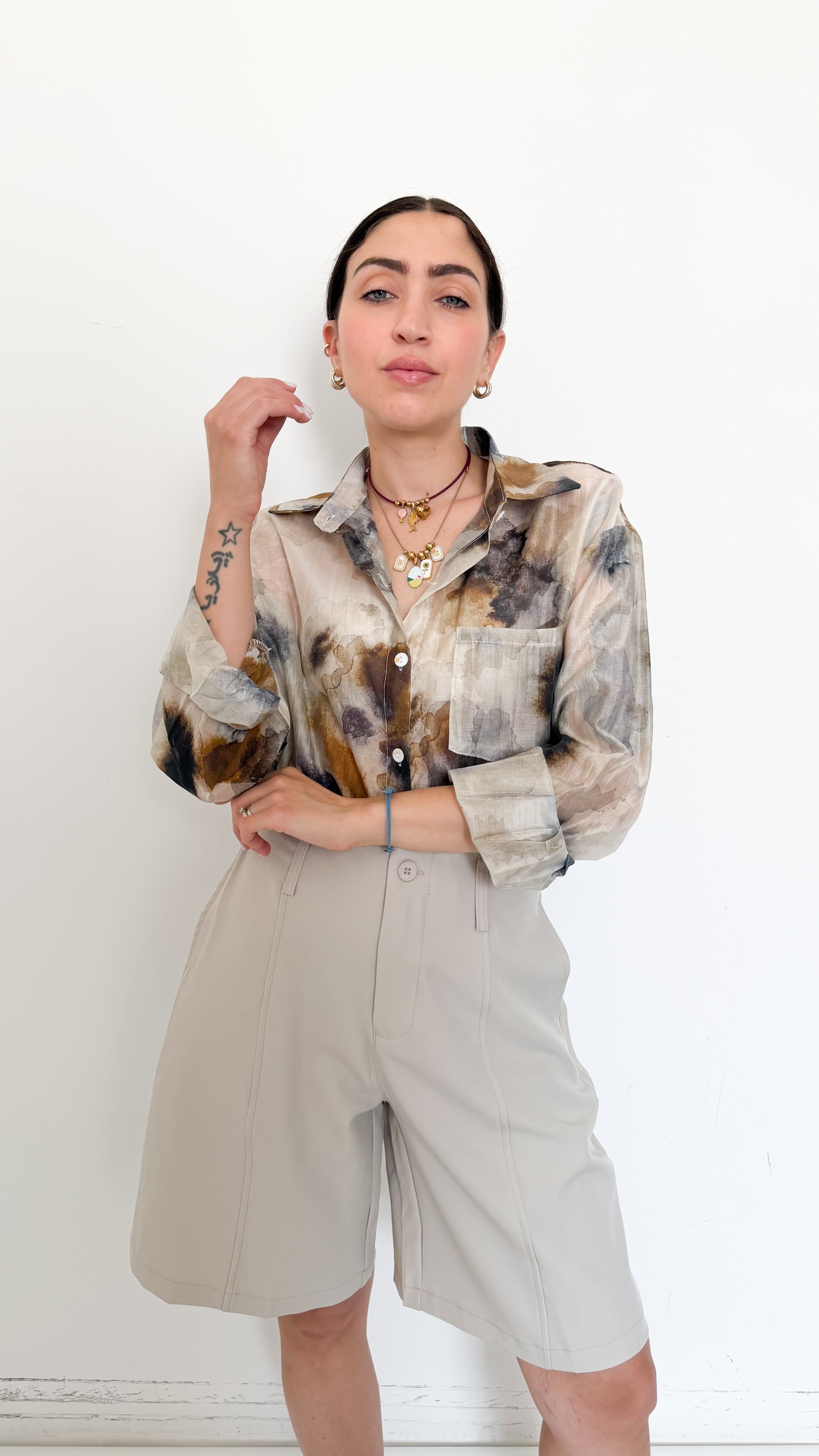Camicia Velata A Fantasia Beige