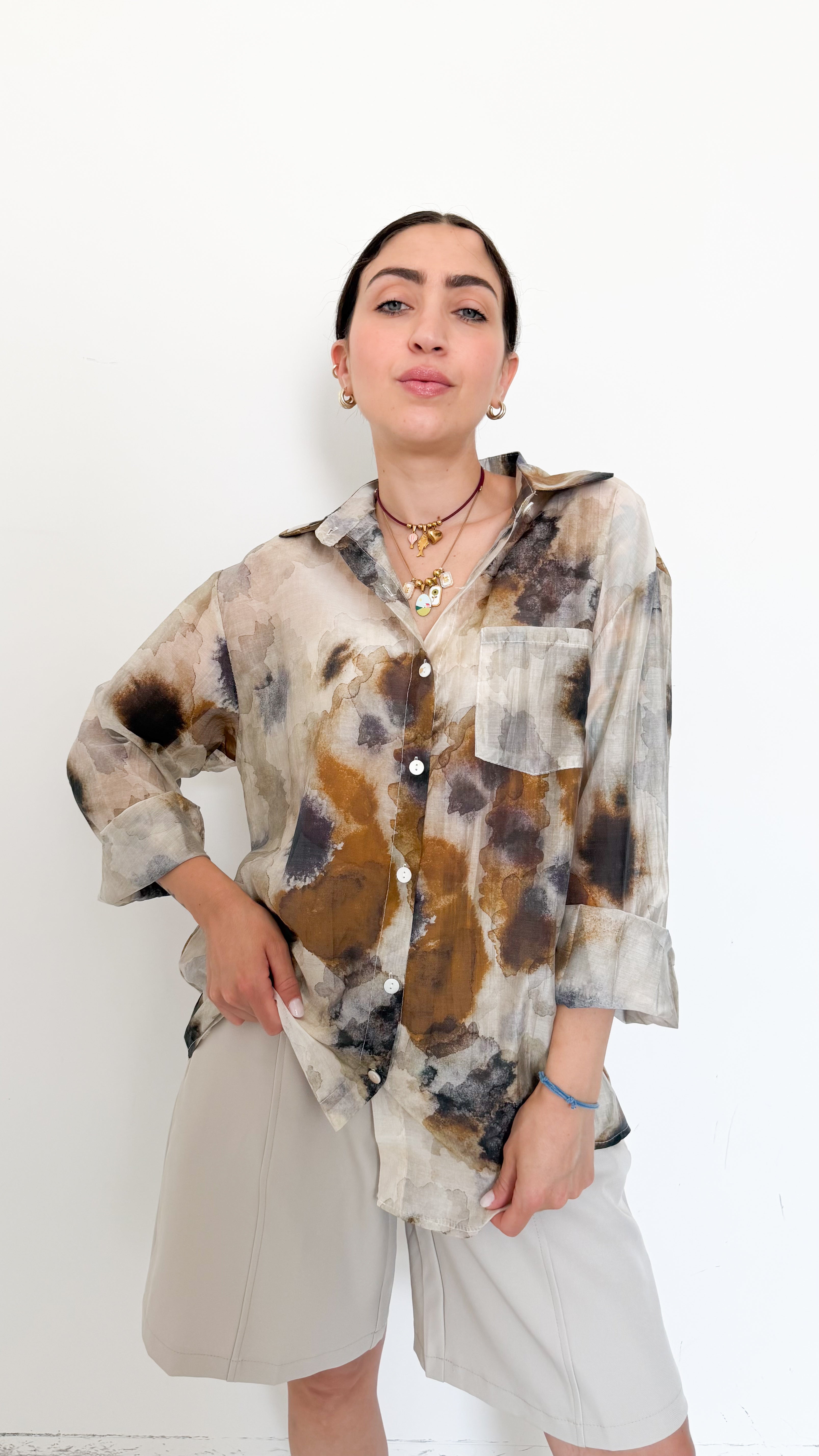 Camicia Velata A Fantasia Beige