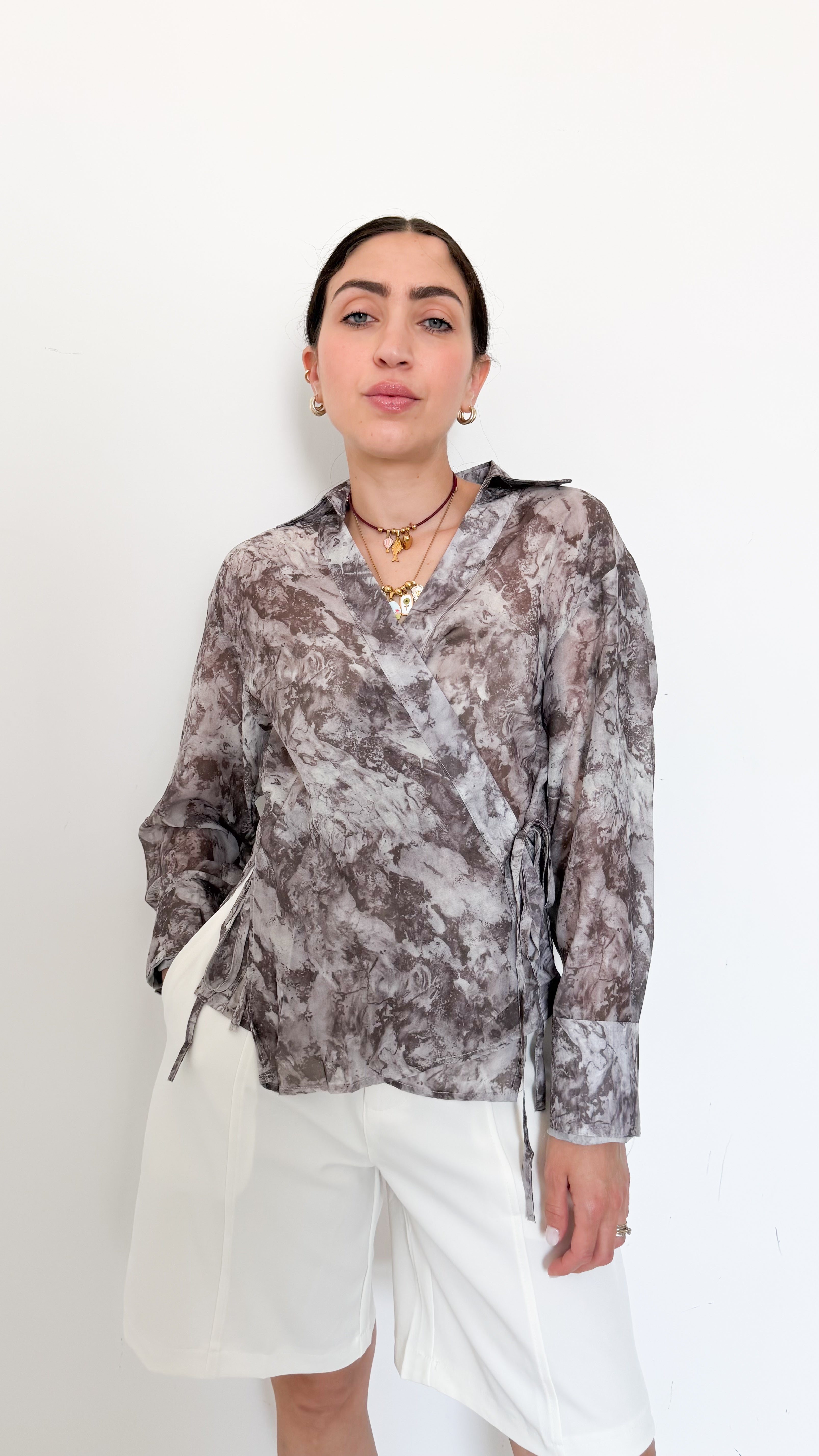 Blusa Grigia A Fantasia