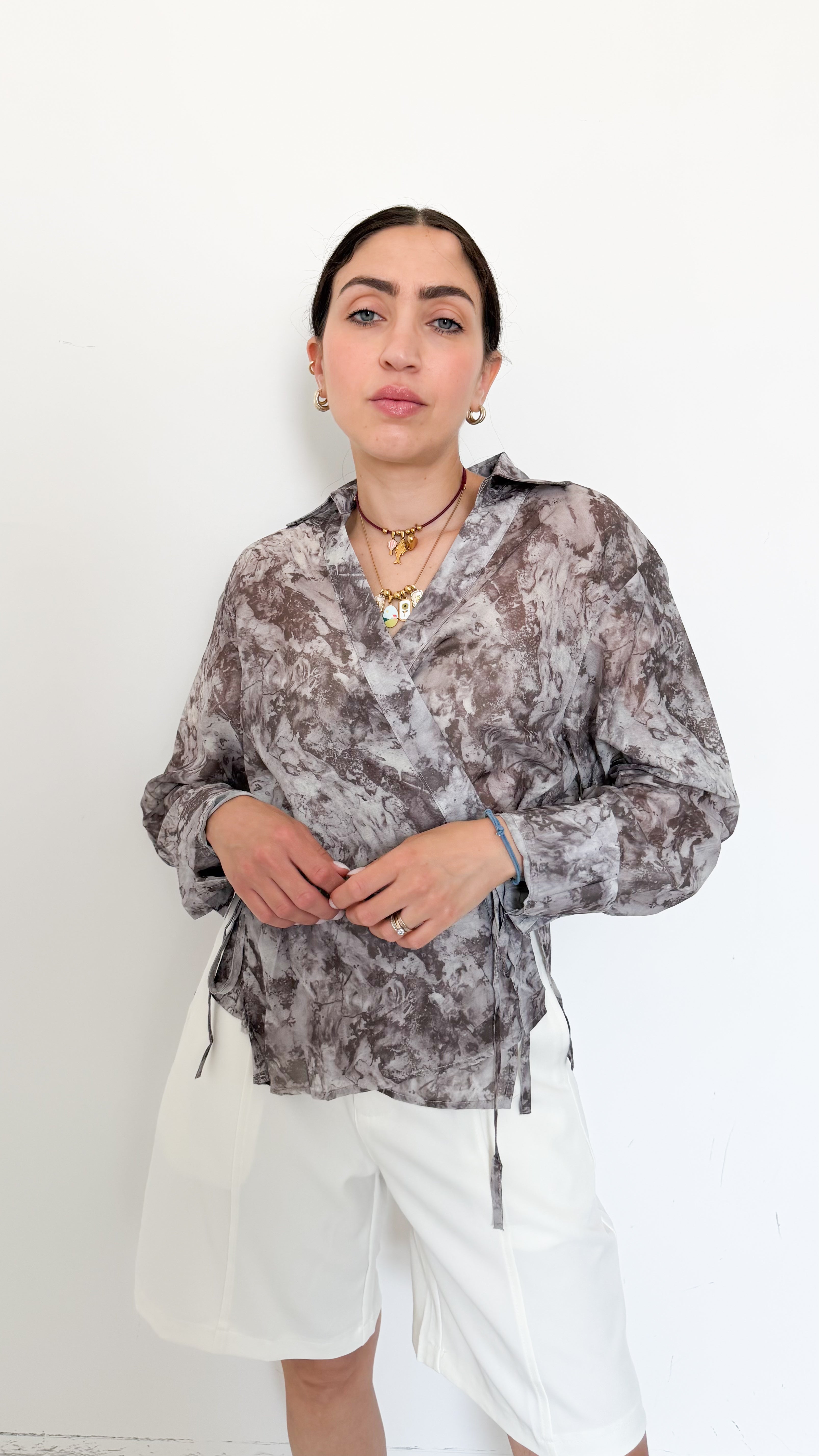 Blusa Grigia A Fantasia