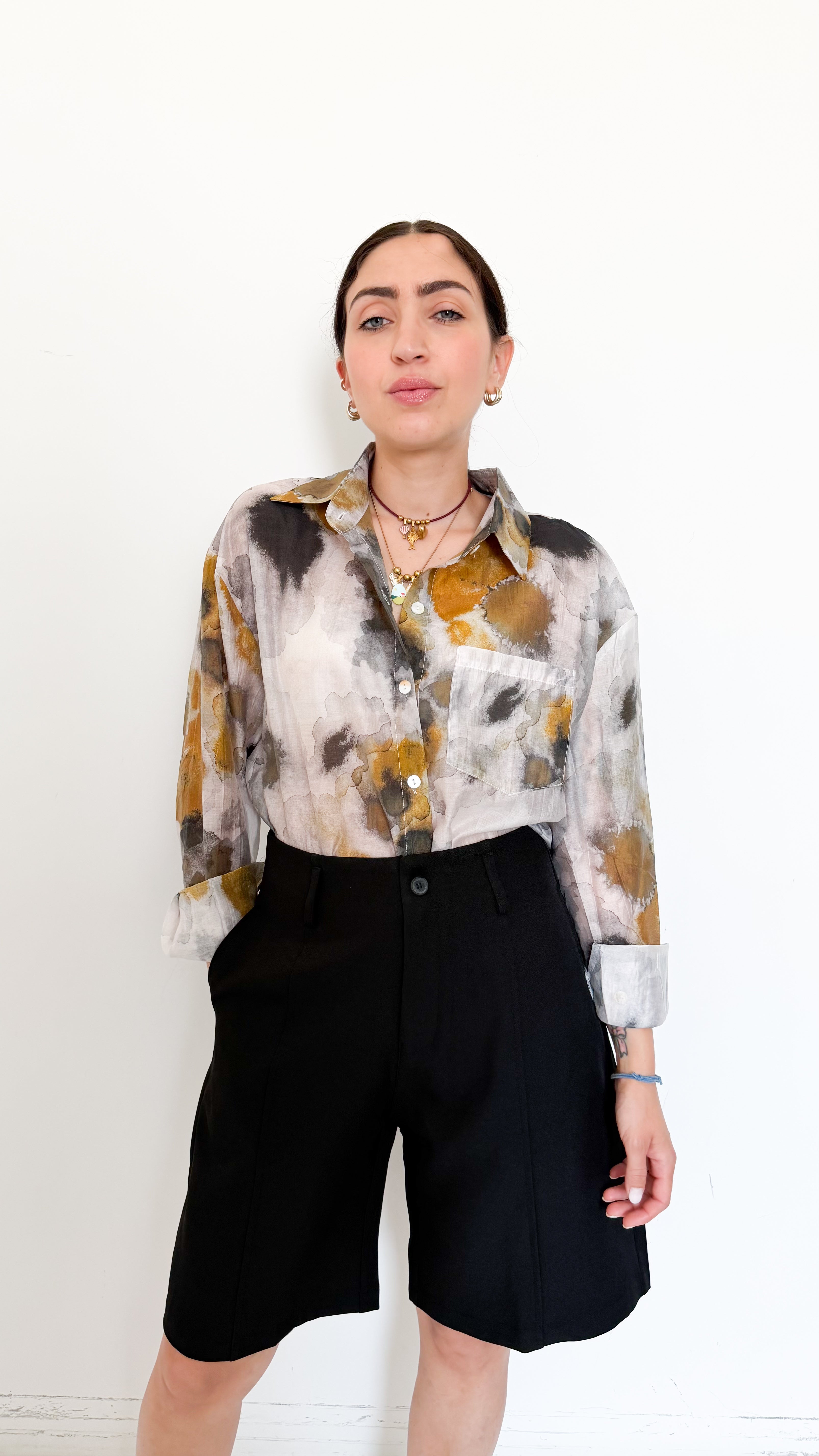 Camicia Velata A Fantasia Grigia
