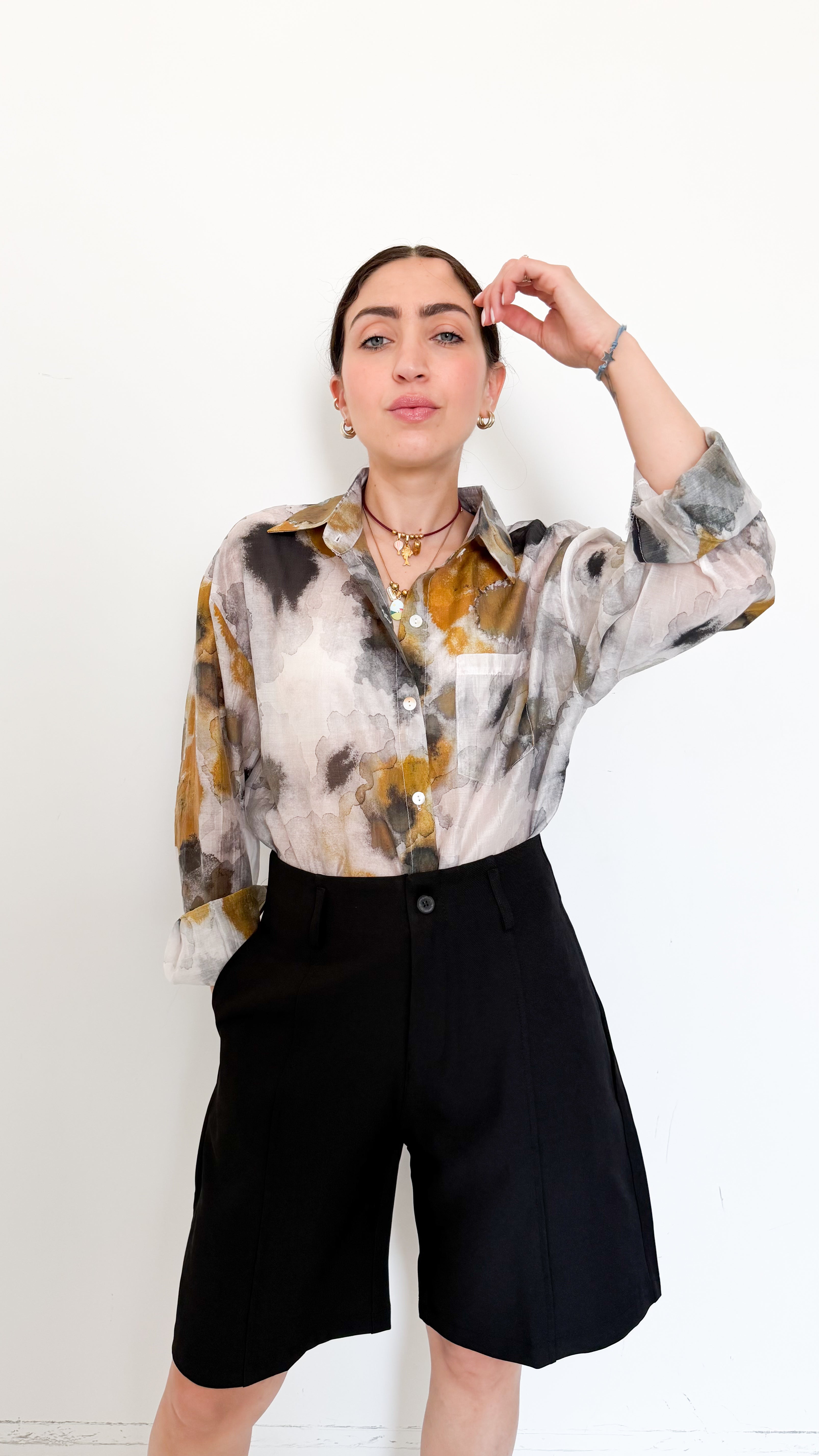 Camicia Velata A Fantasia Grigia