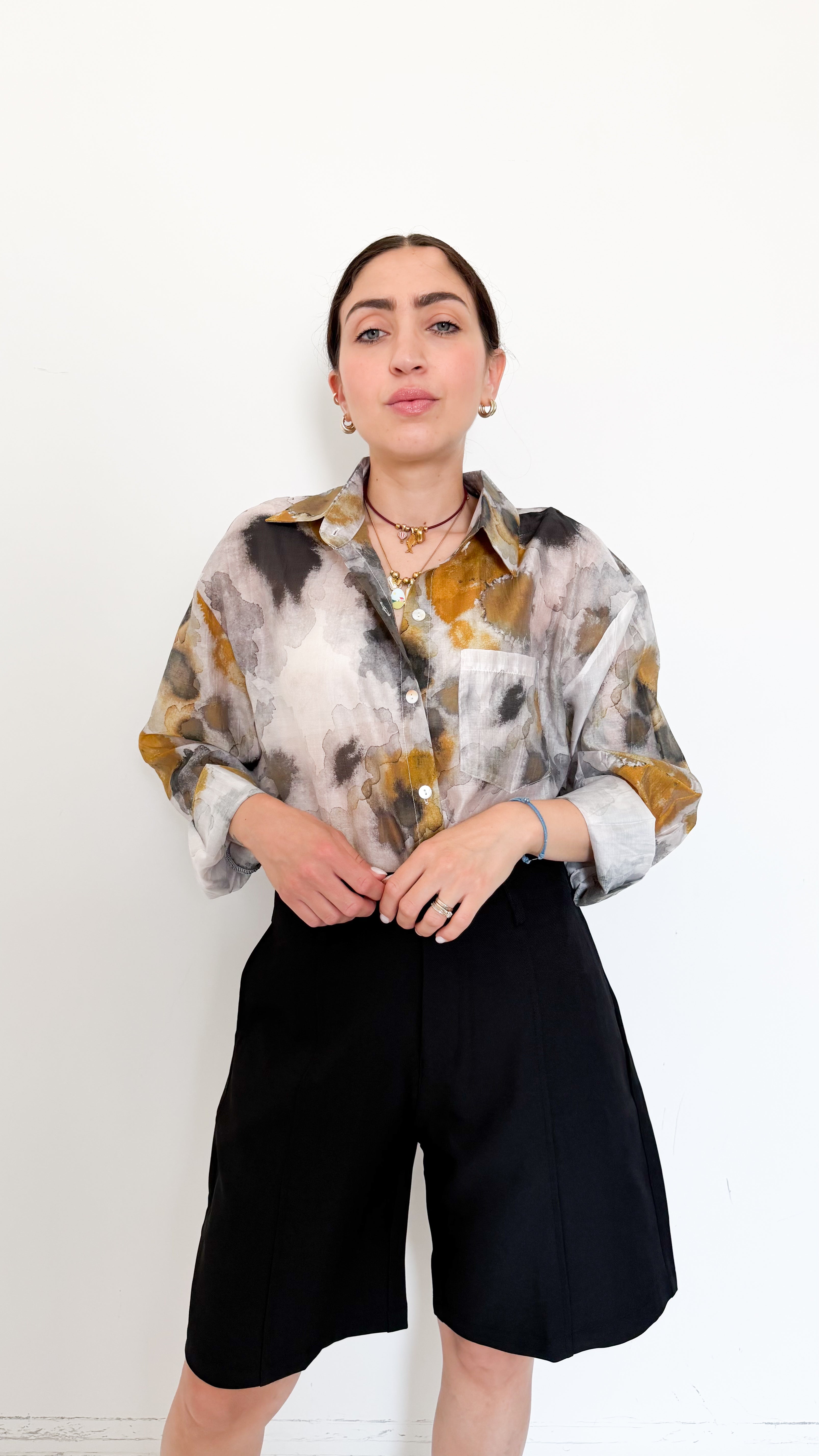 Camicia Velata A Fantasia Grigia