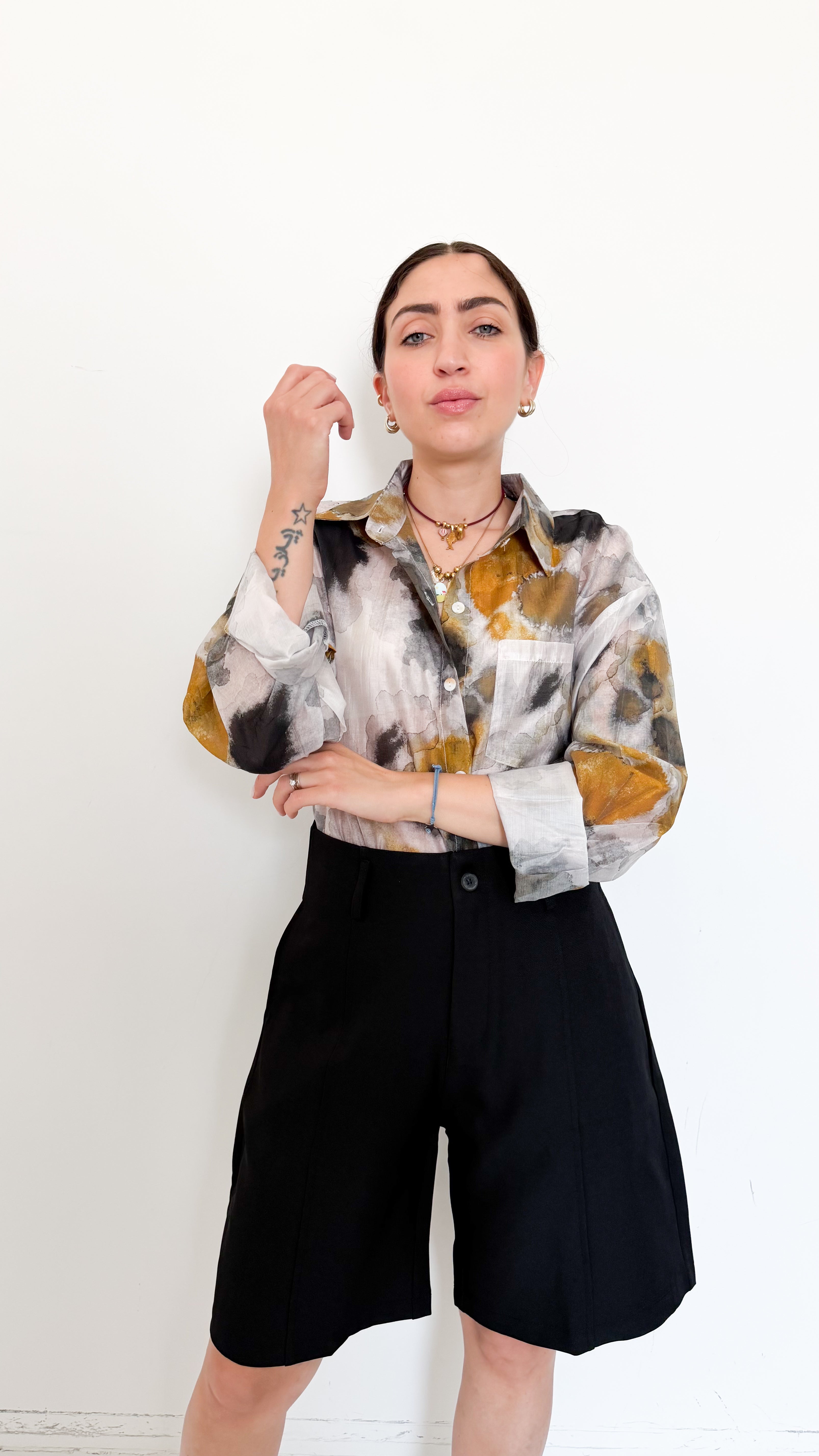 Camicia Velata A Fantasia Grigia