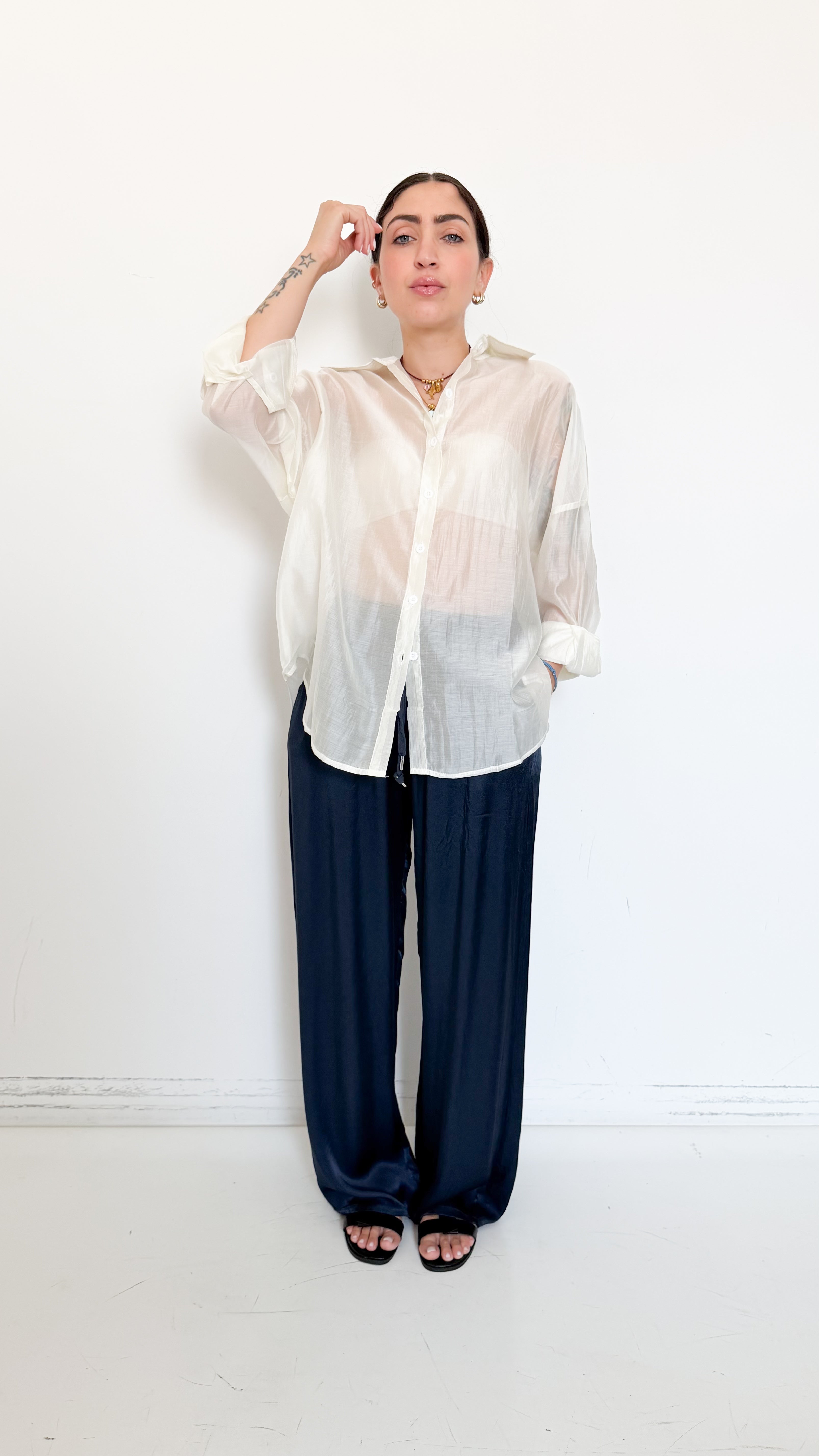 Pantaloni Blu In Satin