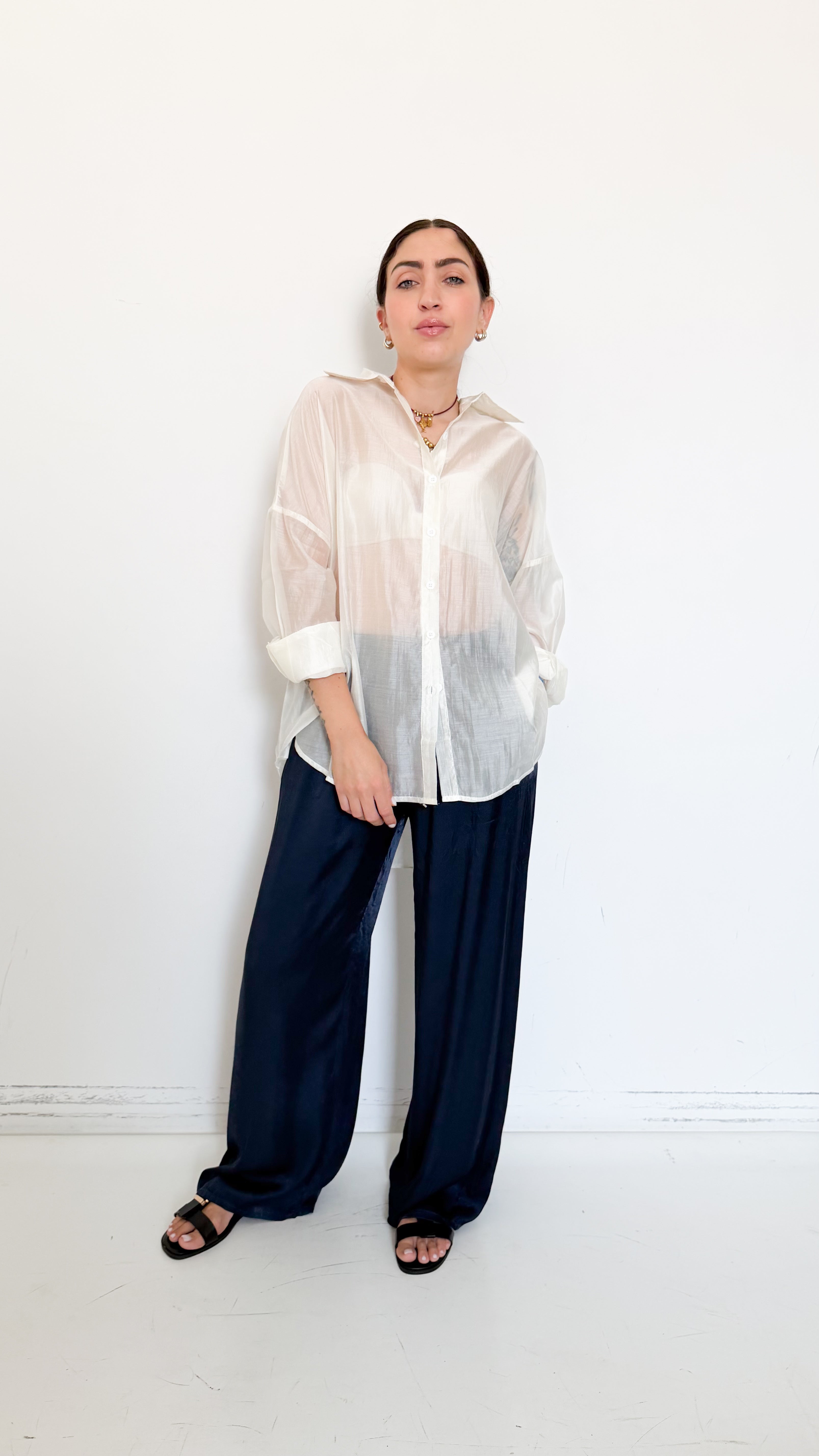 Pantaloni Blu In Satin
