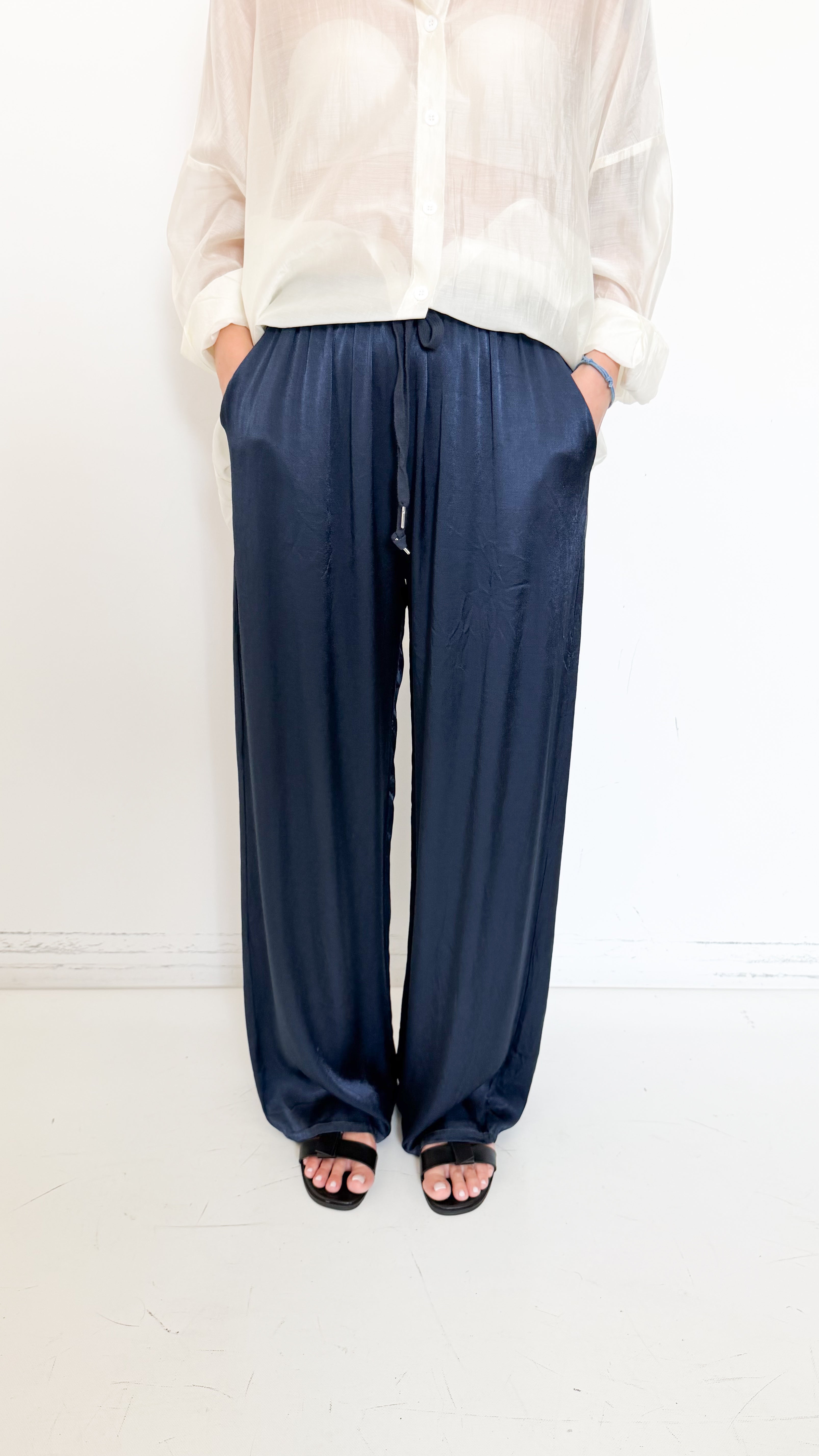 Pantaloni Blu In Satin
