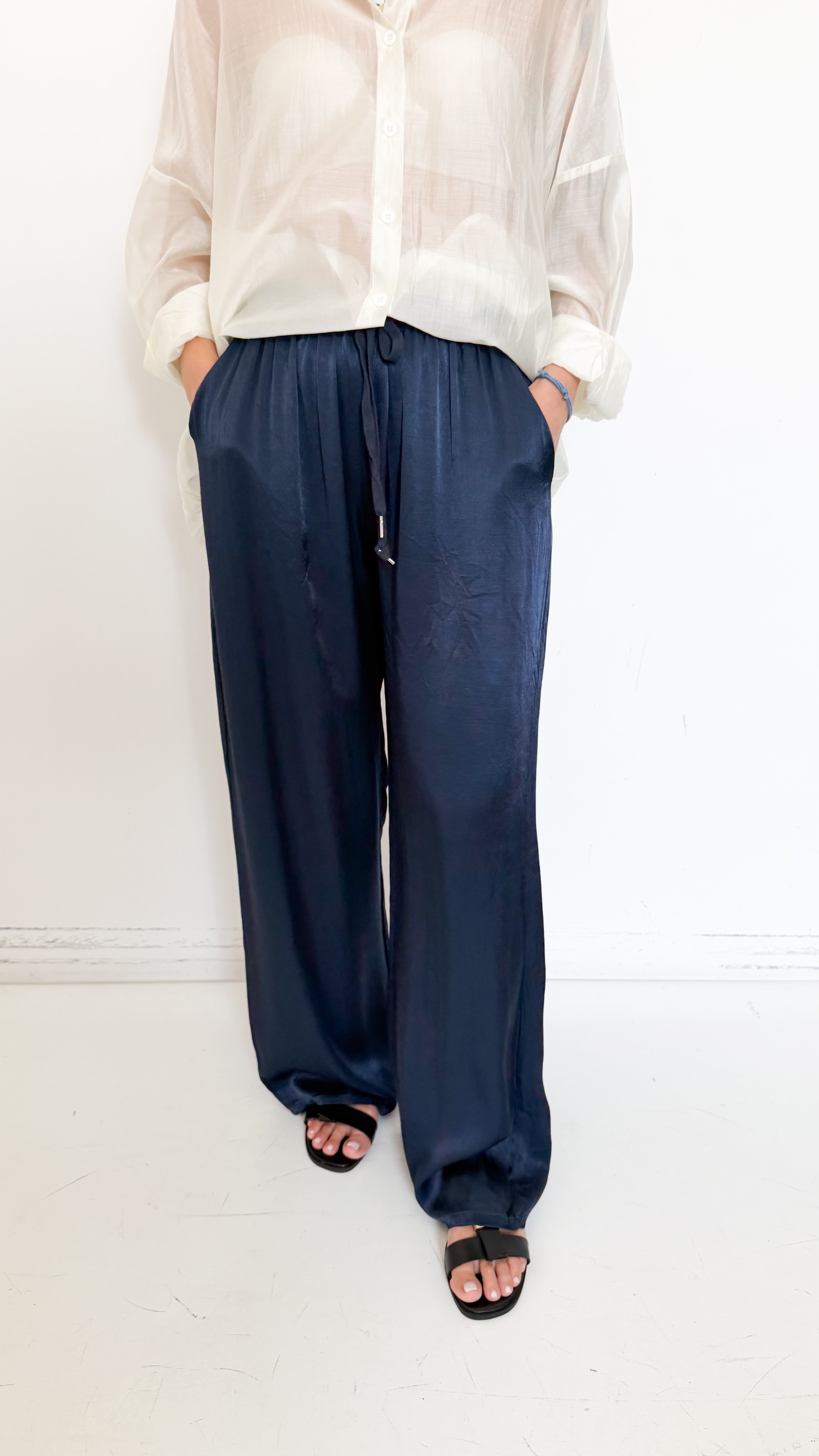 Pantaloni Blu In Satin