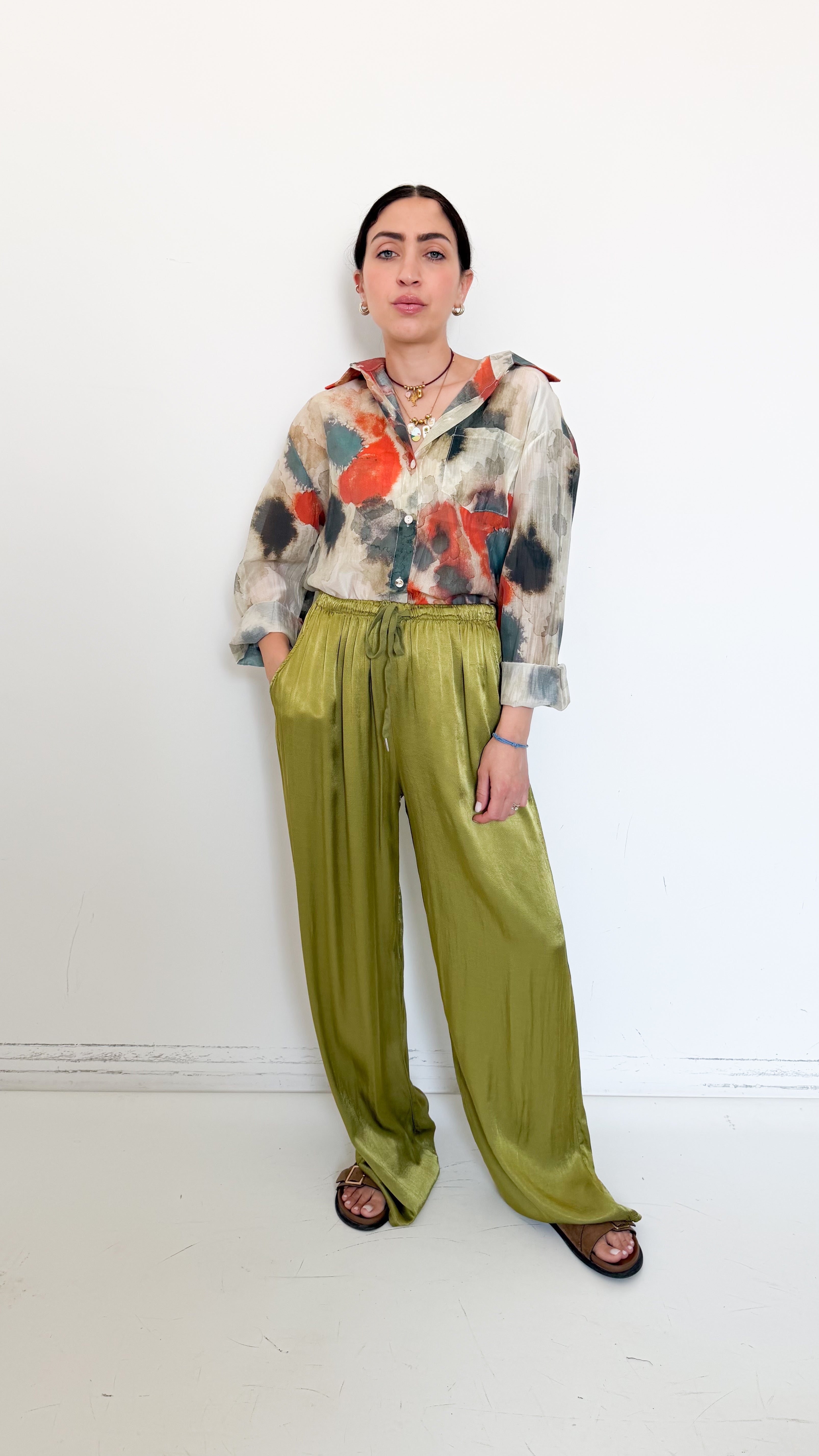 Pantaloni Verdi In Satin